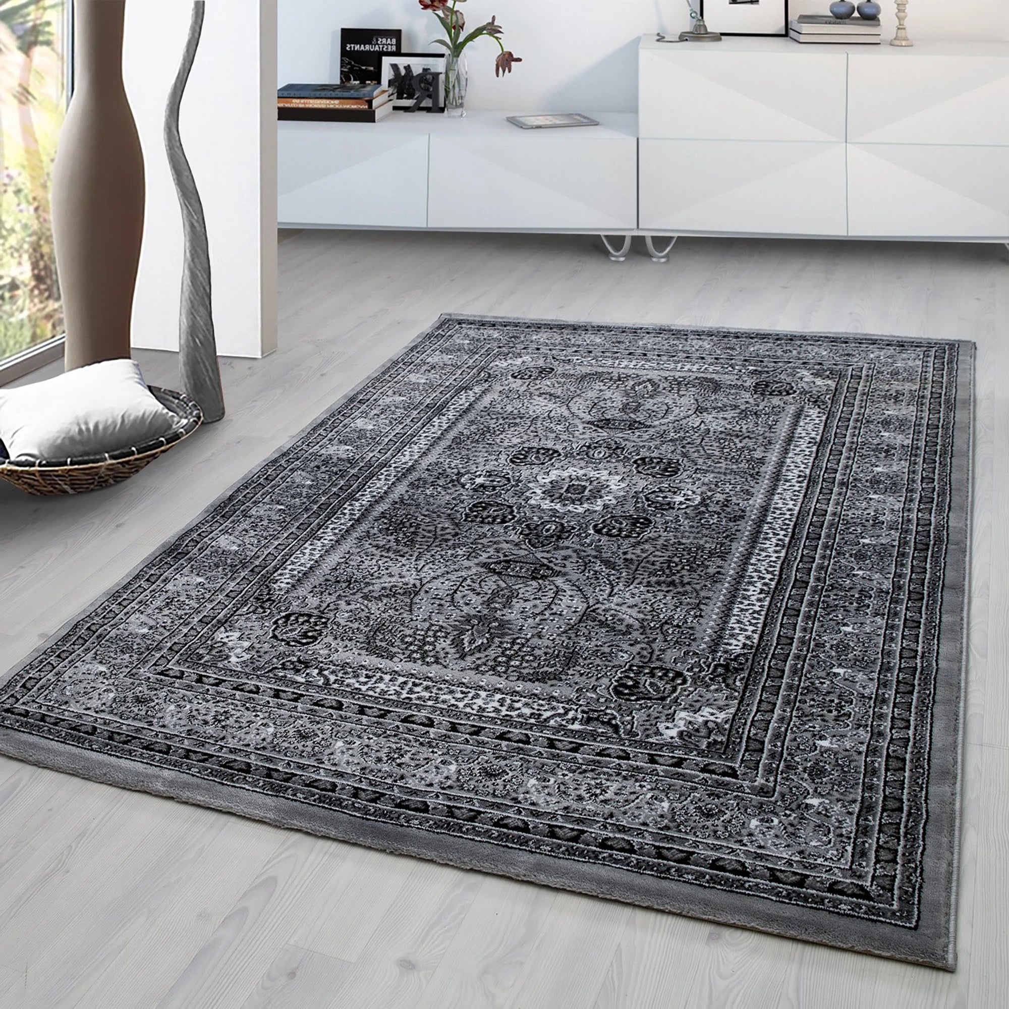 Oriental Contemporary Area Rug | Gray