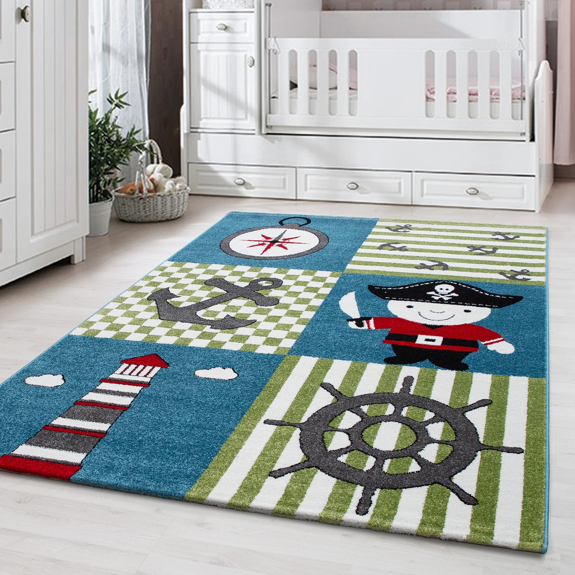Fun Pirate Theme Patchwork Kids Rug | Multi