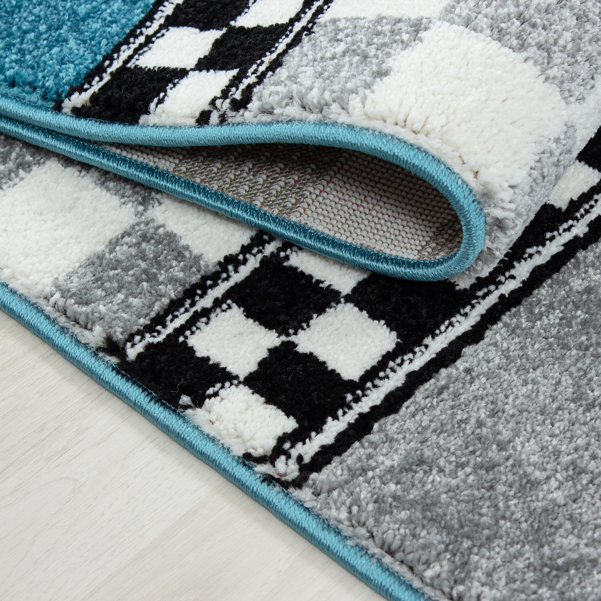 Race Car Checkered Flag Kids Rug | Blue