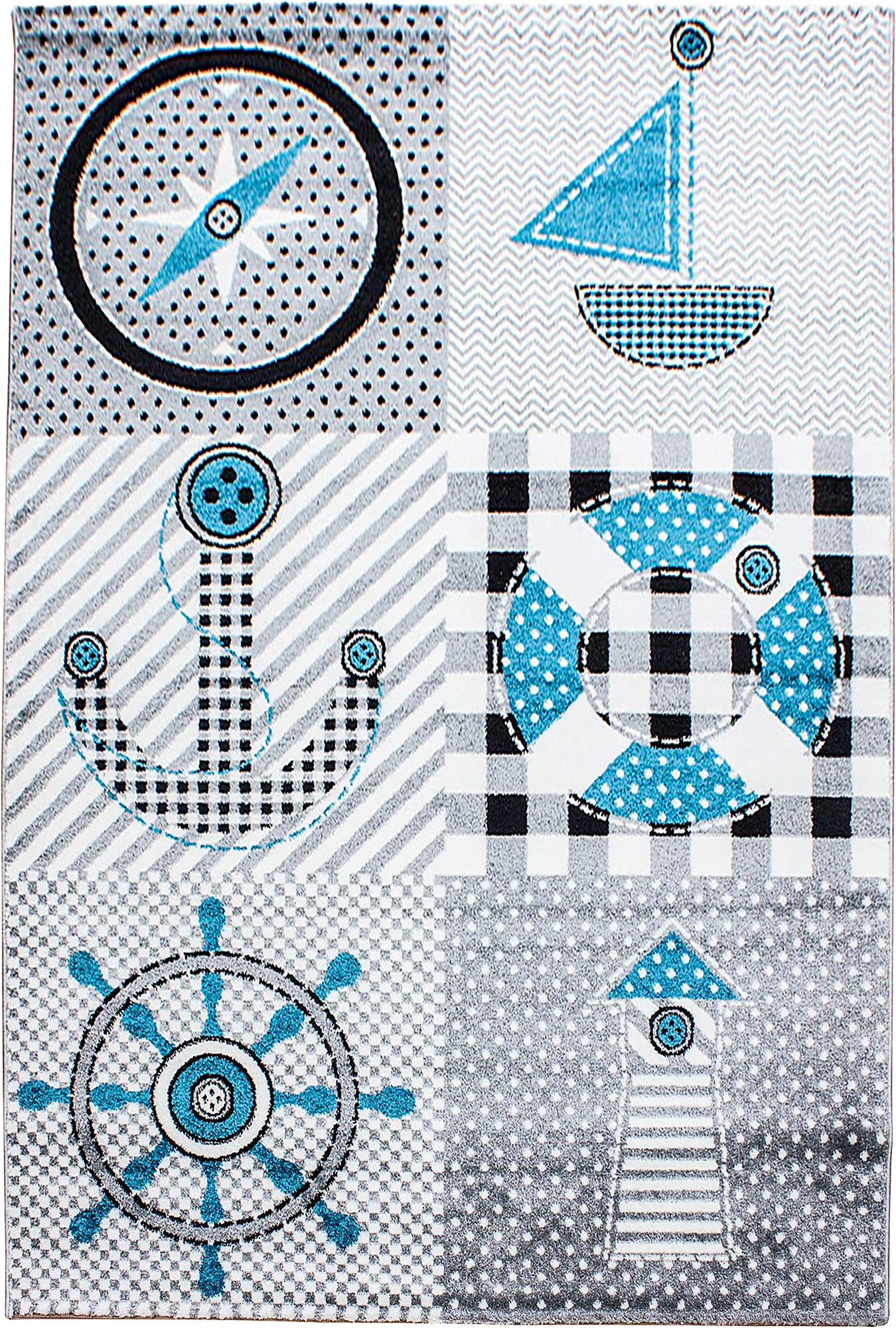 Cute Sailor Boat Lighthouse Kids Rug | Grey
