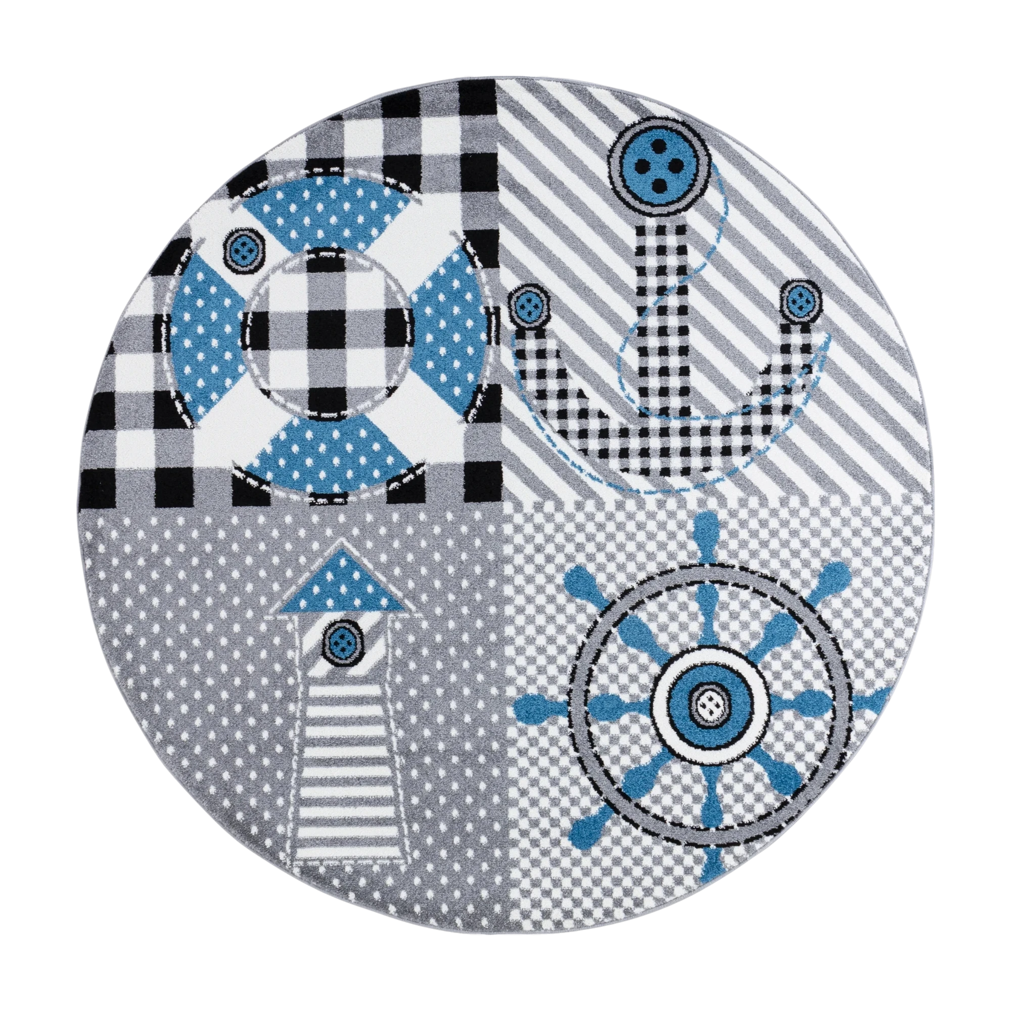 Cute Sailor Boat Lighthouse Kids Rug | Grey