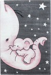 Cute Snuggling Elephant Nursery Rug | Pink Pink