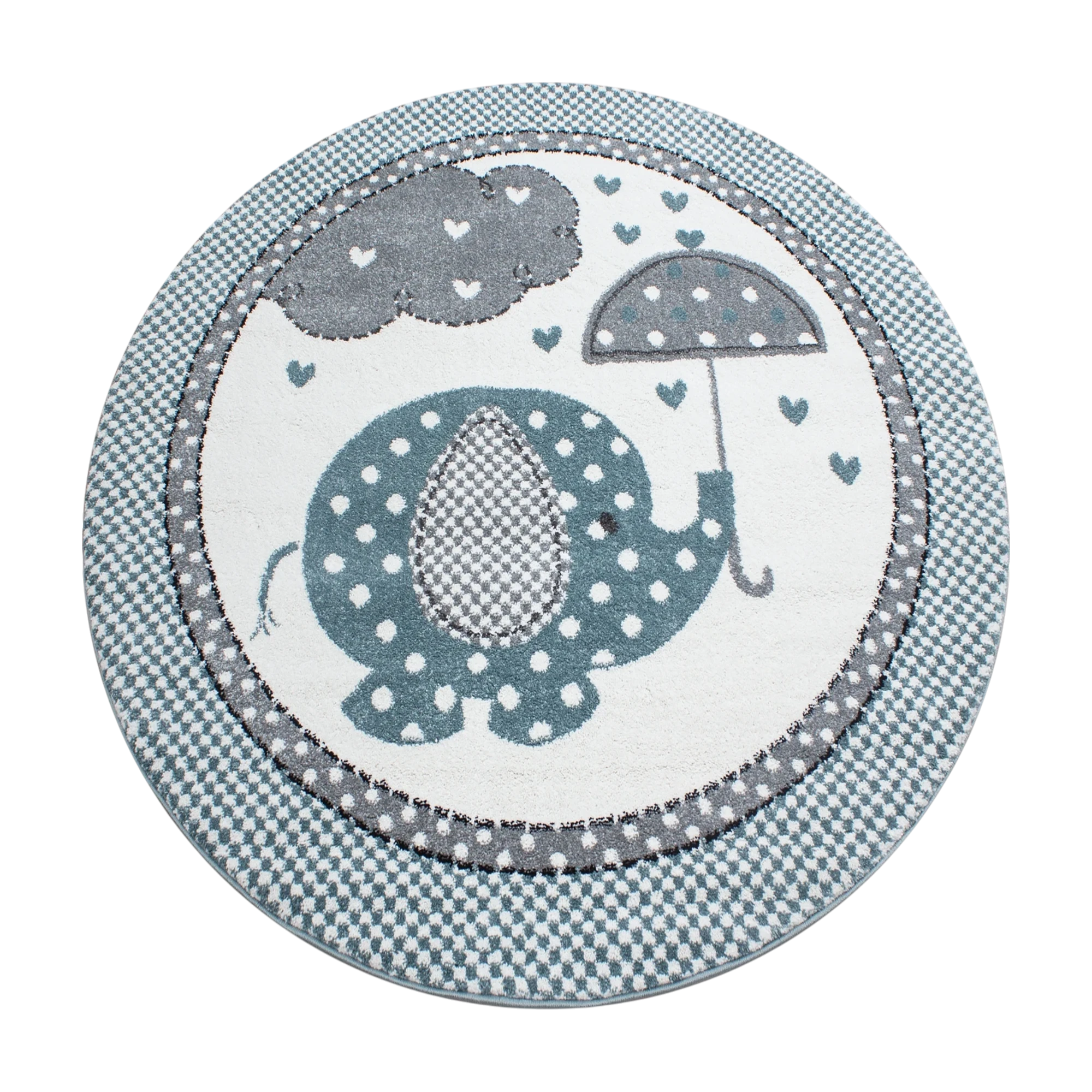 Polka Dot Elephant Umbrella Kids Rug | Blue