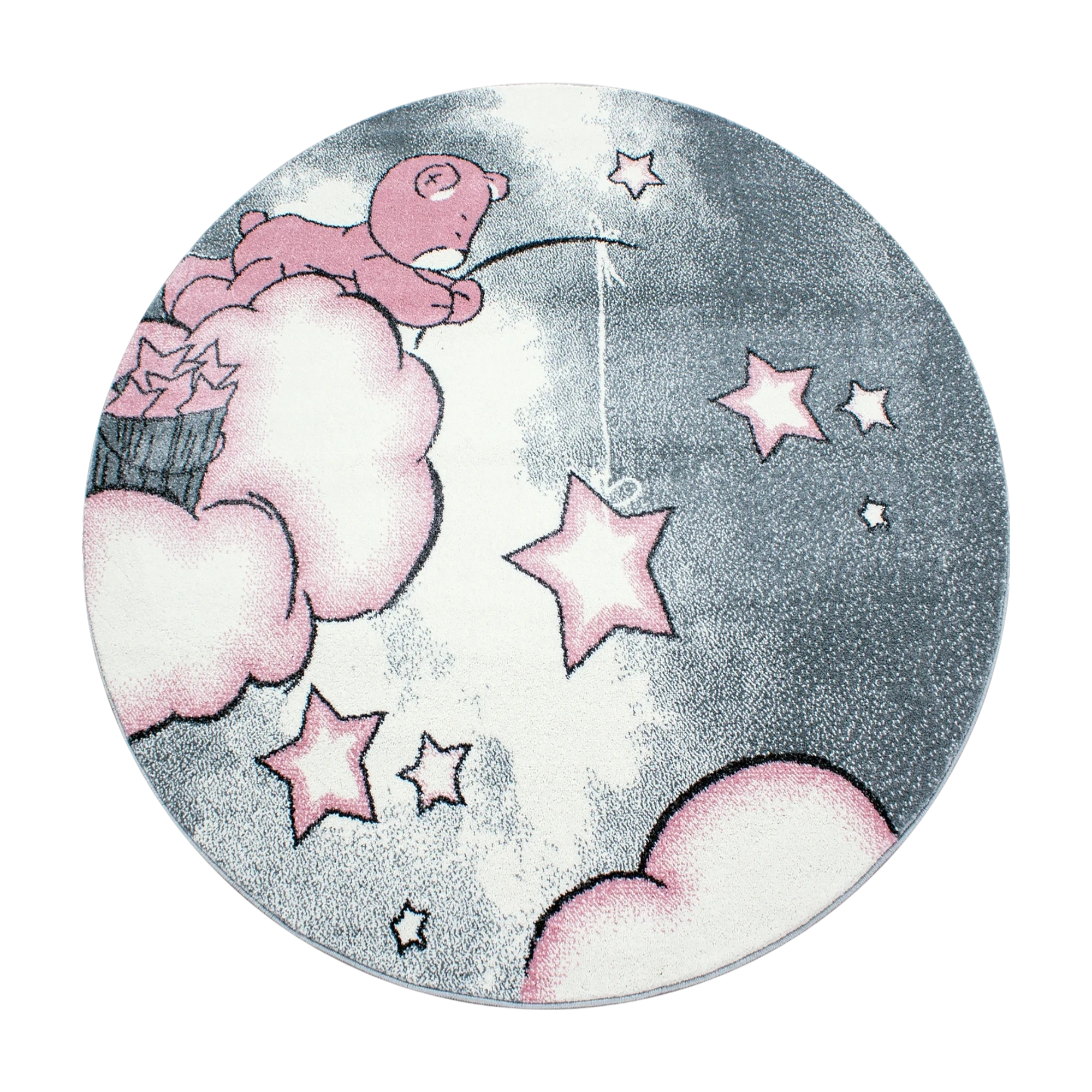 Bear on Clouds Star Fishing Kids Rug | Pink