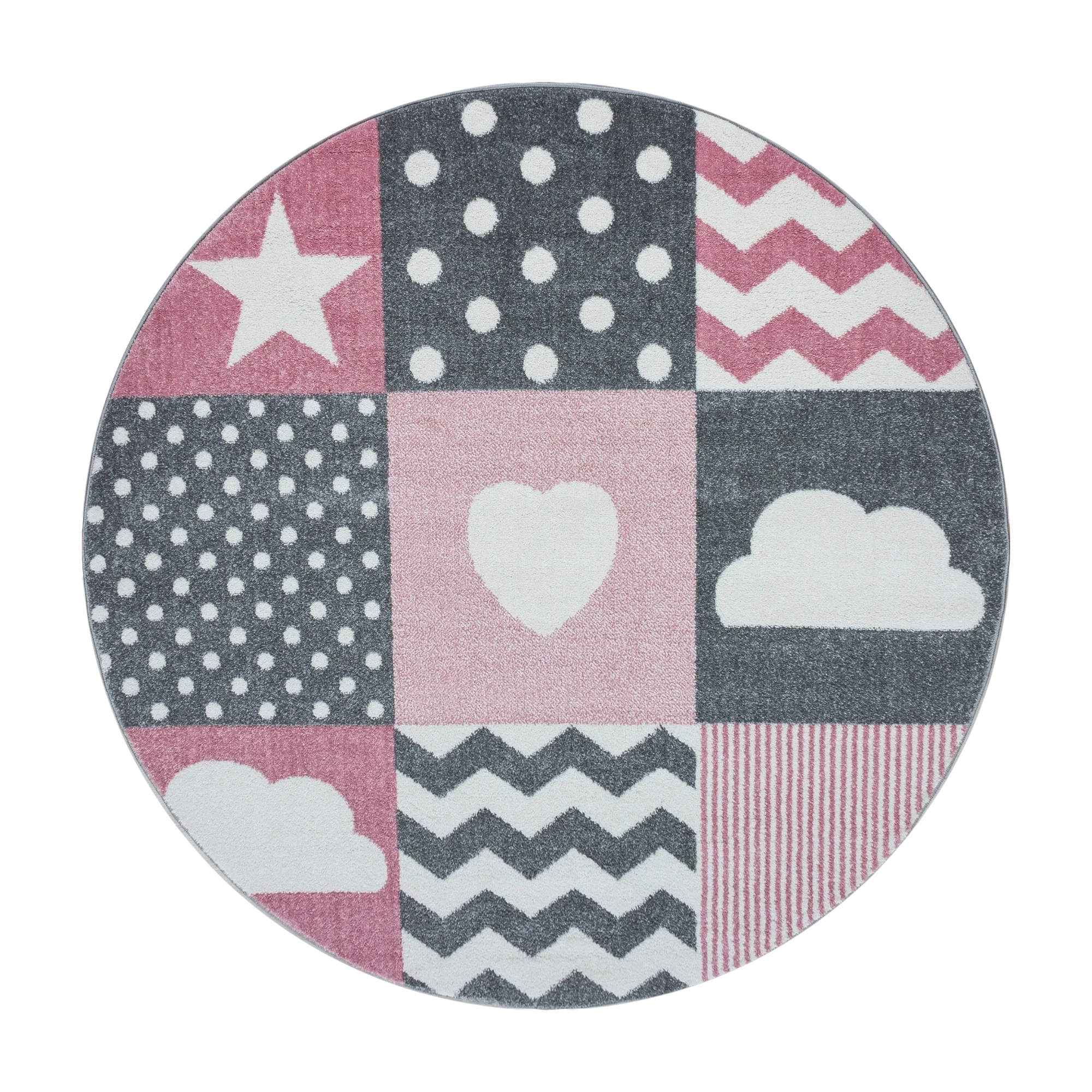 Cute Patchwork Star Heart Cloud Kids Rug | Pink