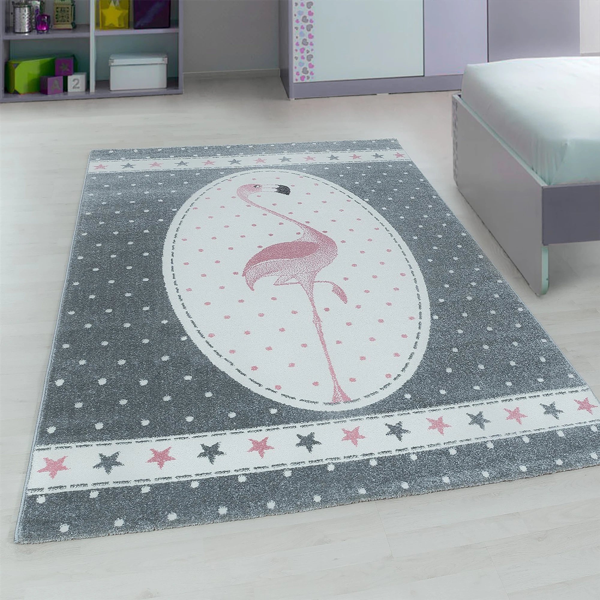 Elegant Flamingo Star Border Kids  Rug | Pink