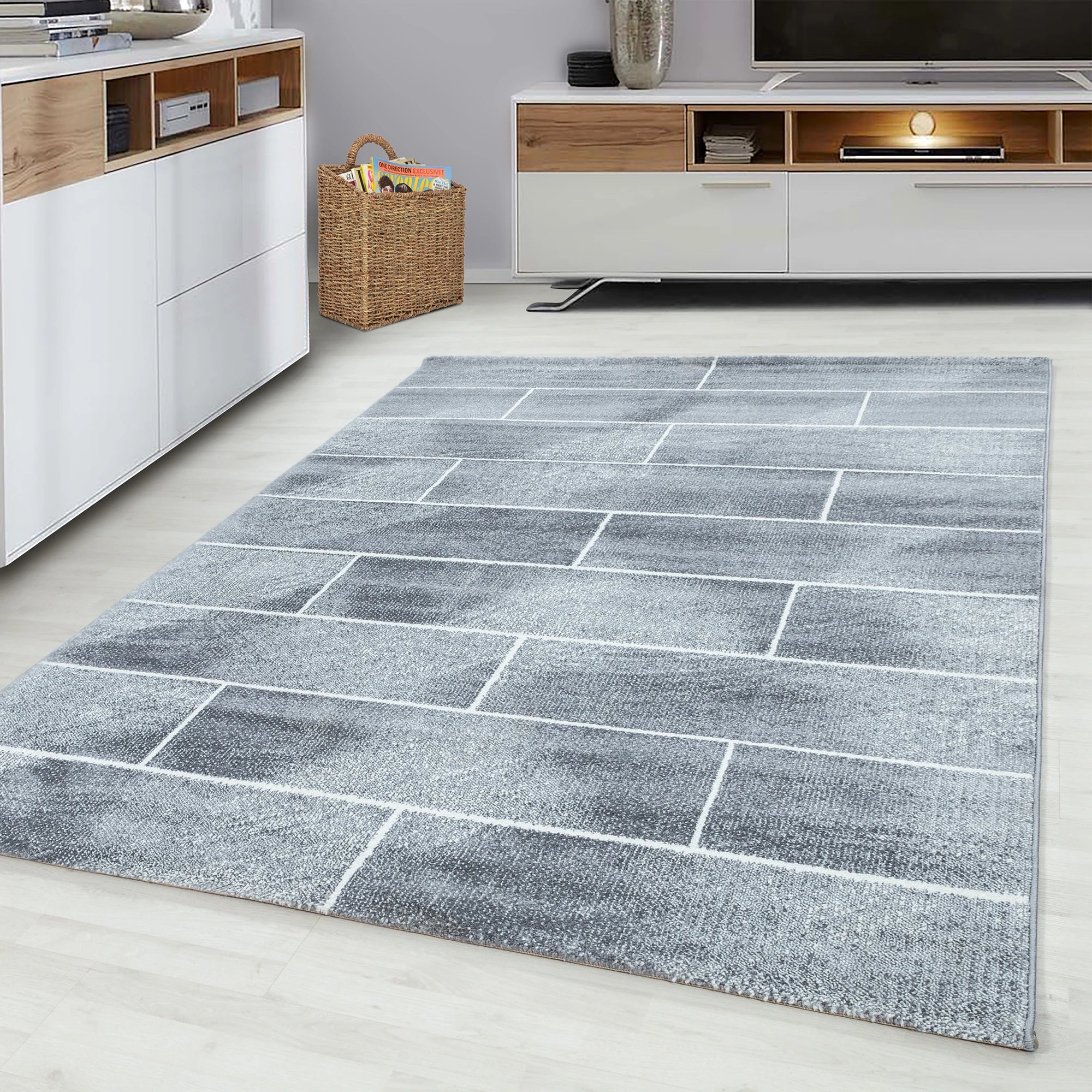 Modern Grey Stone Brick Rug