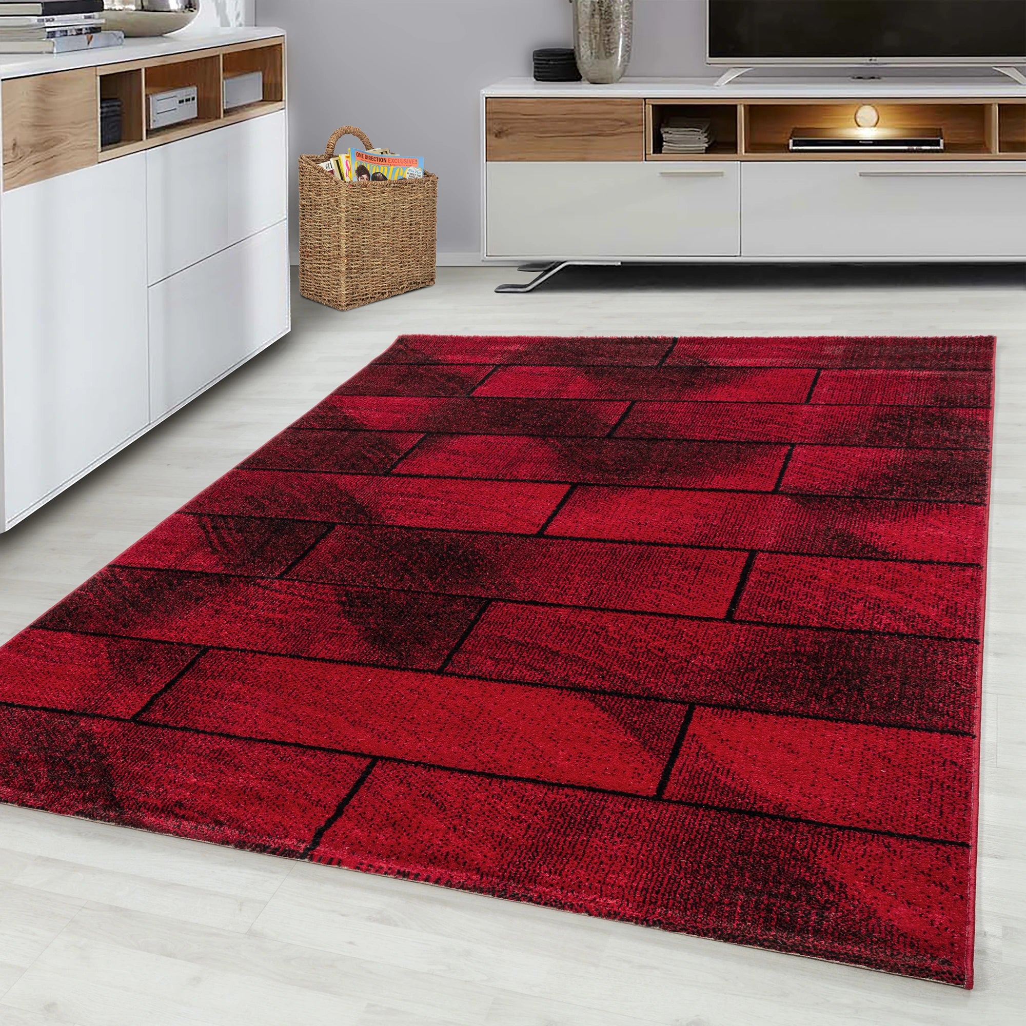 Modern Red Stone Brick Rug