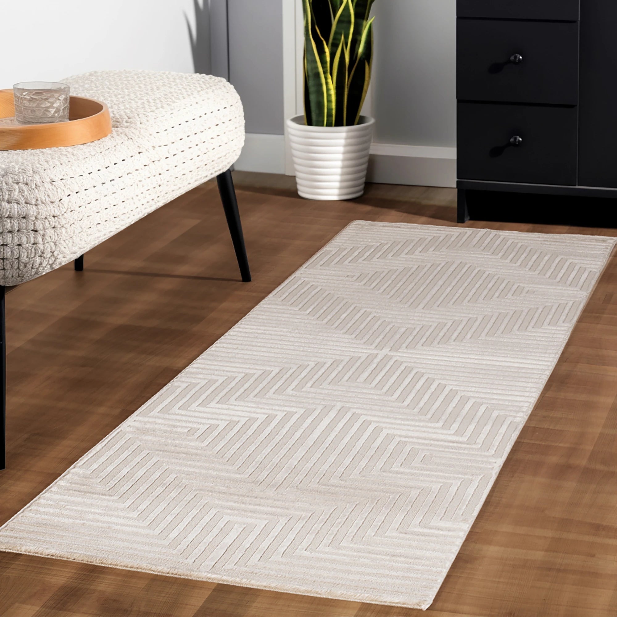 Modern Maze Textured Rug | Beige