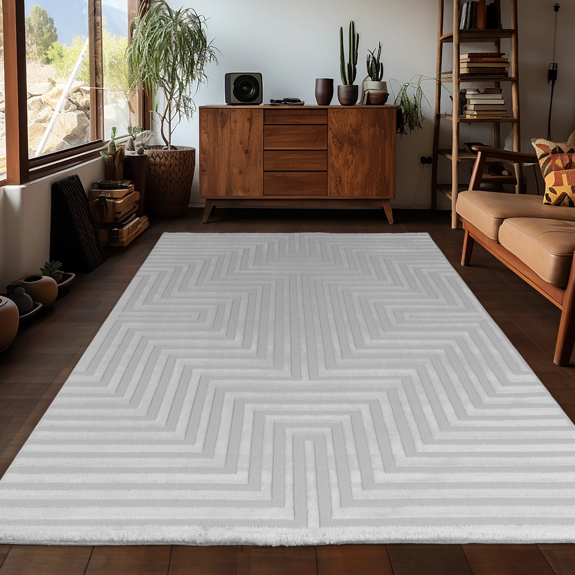 Modern Maze Textured Rug | Silver