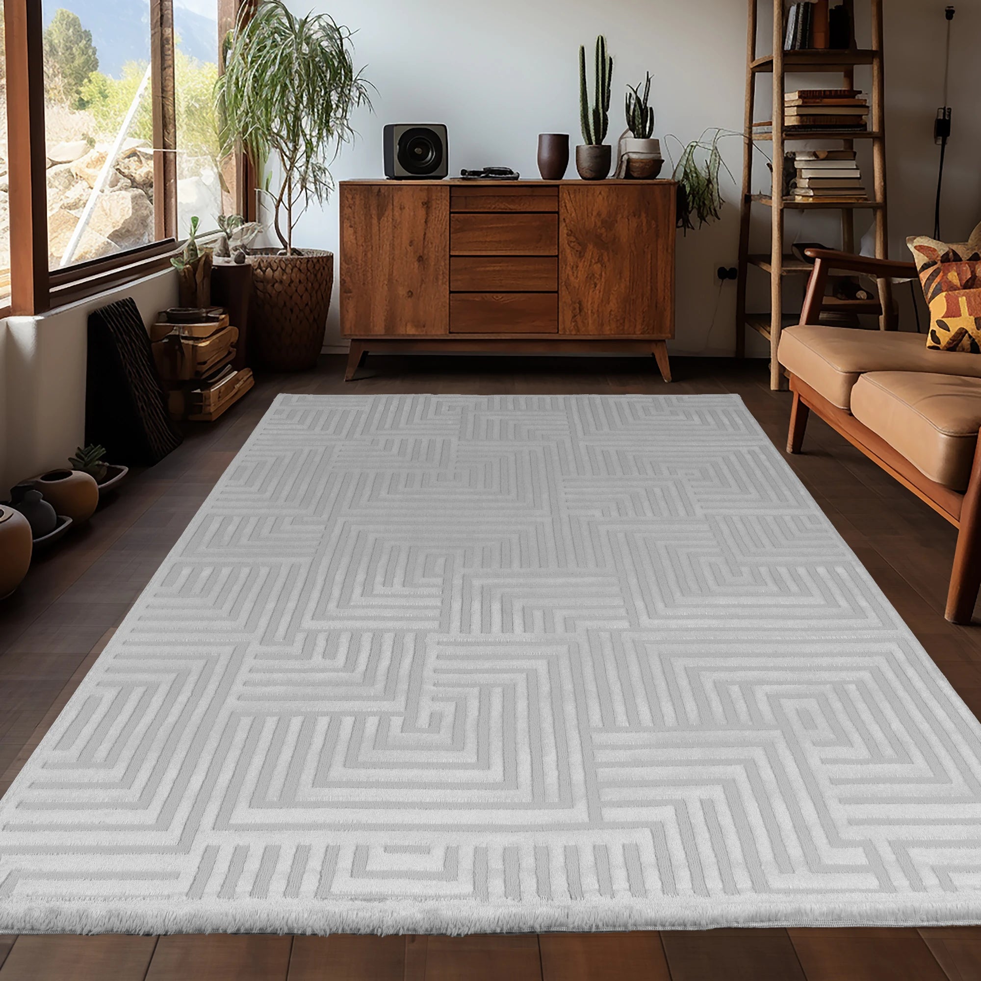 Sculpted Labyrinth Rug | Silver