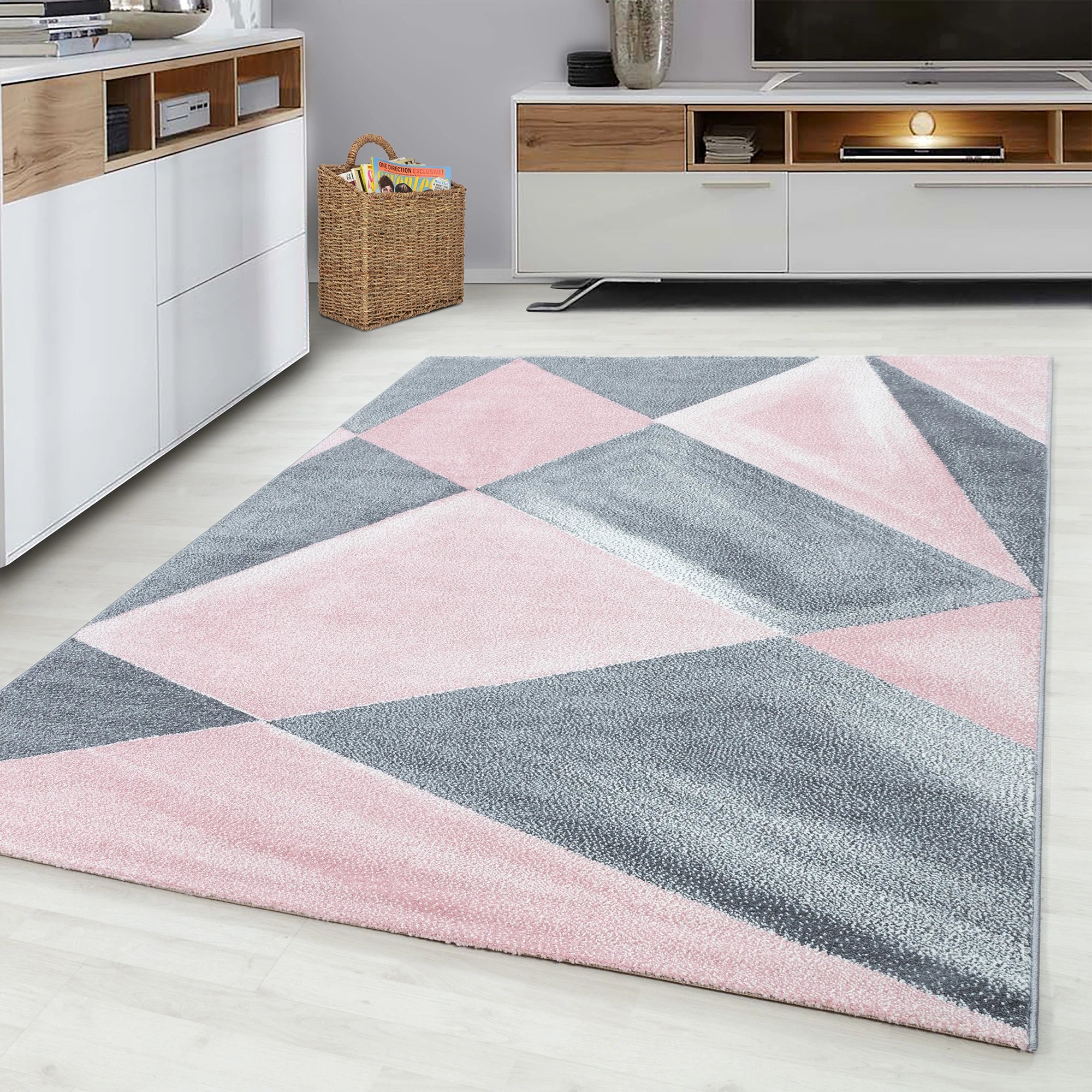 Abstract Geometric Rug | Pink & Grey