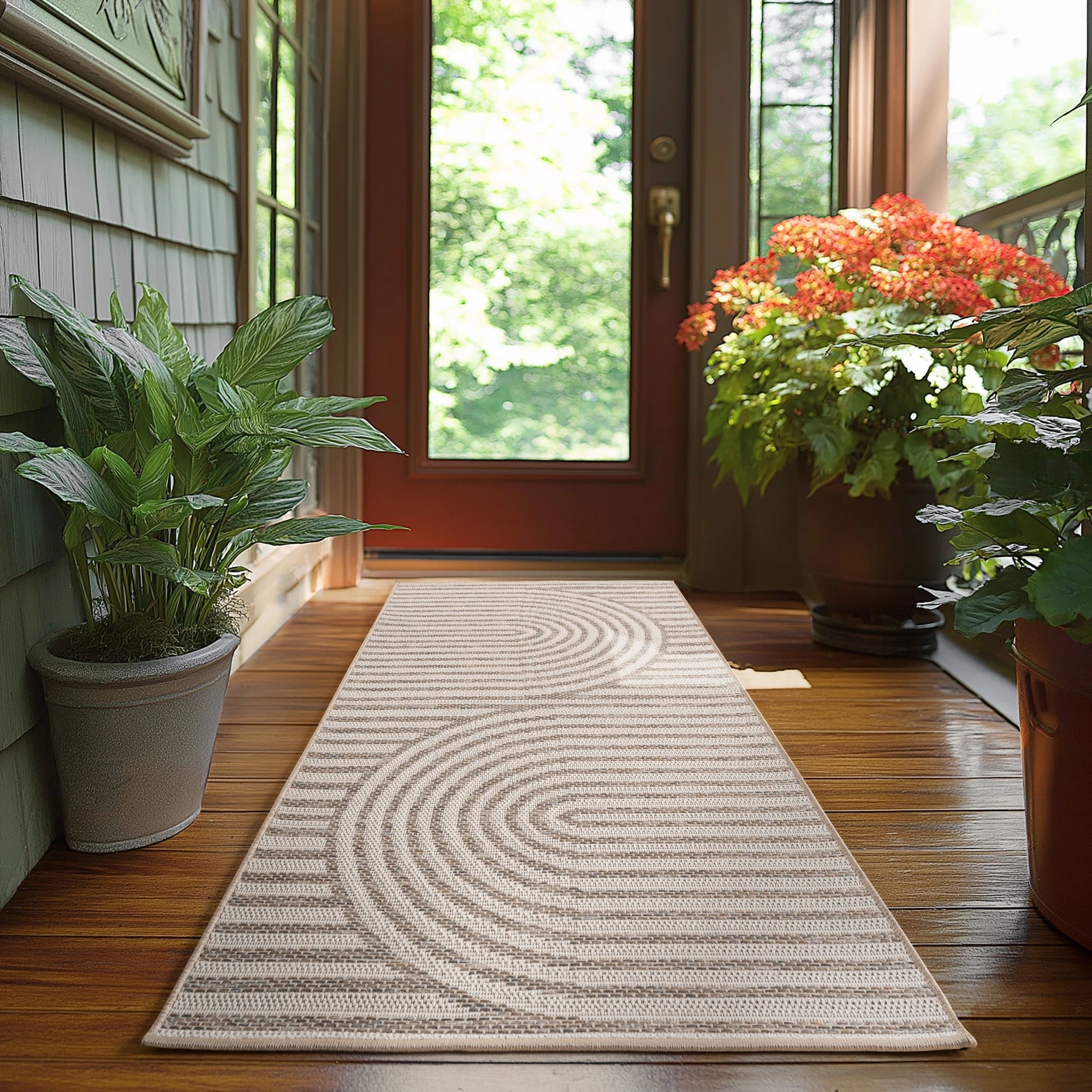 Zen Garden Spiral Pattern Outdoor Rug | Beige