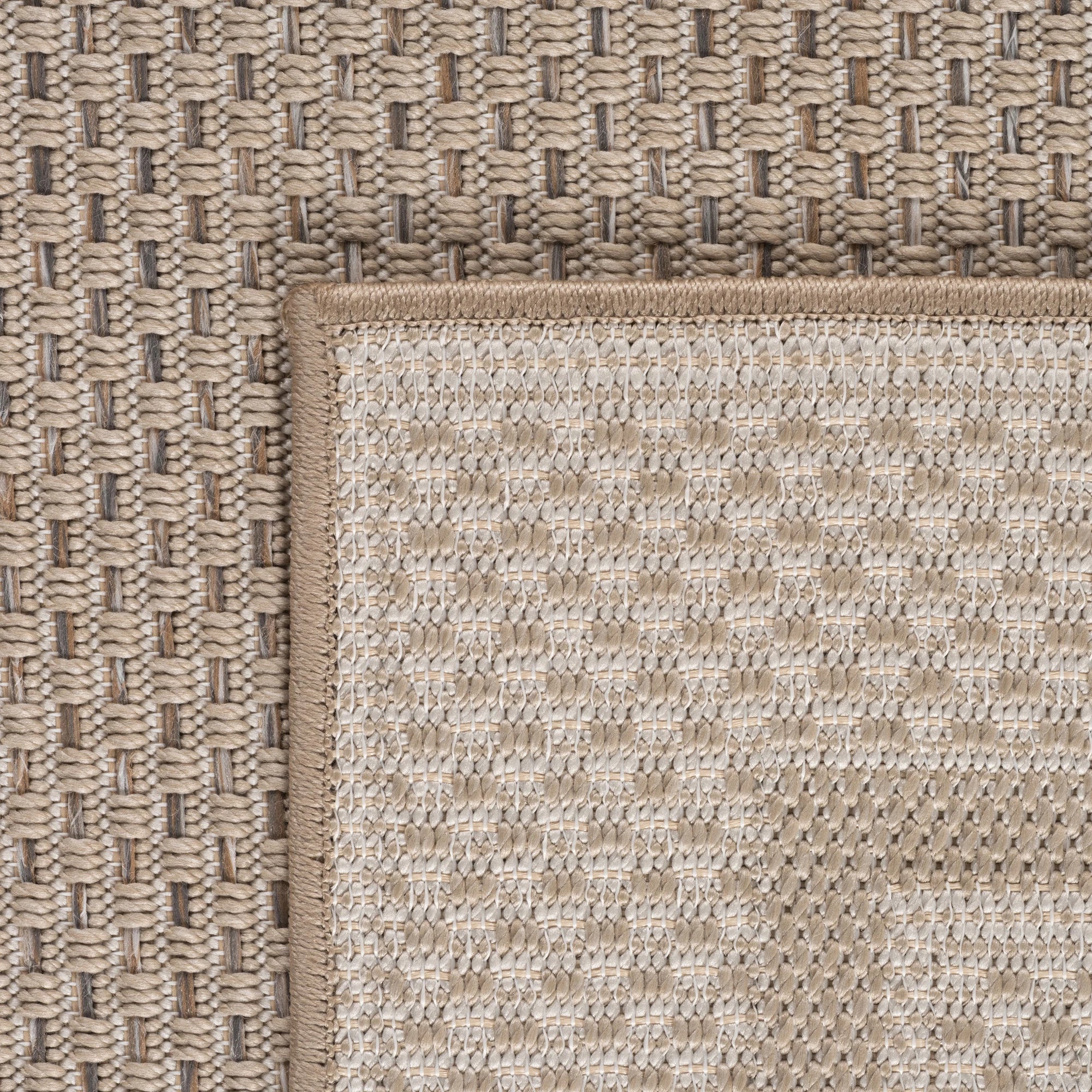 Solid Texture Double Border Patio Rug | Beige