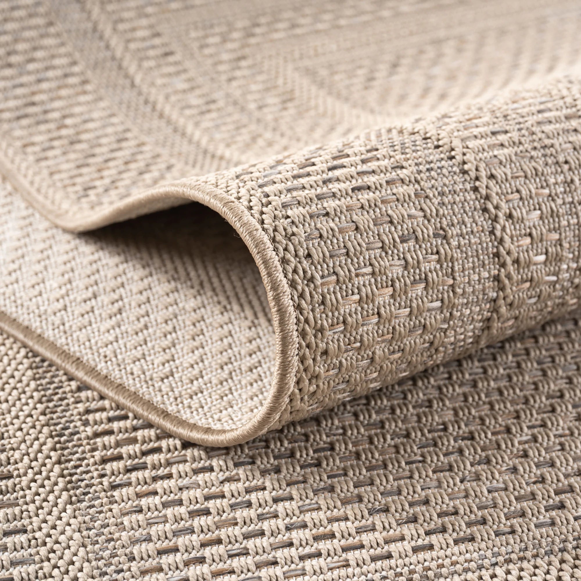 Solid Texture Double Border Patio Rug | Beige