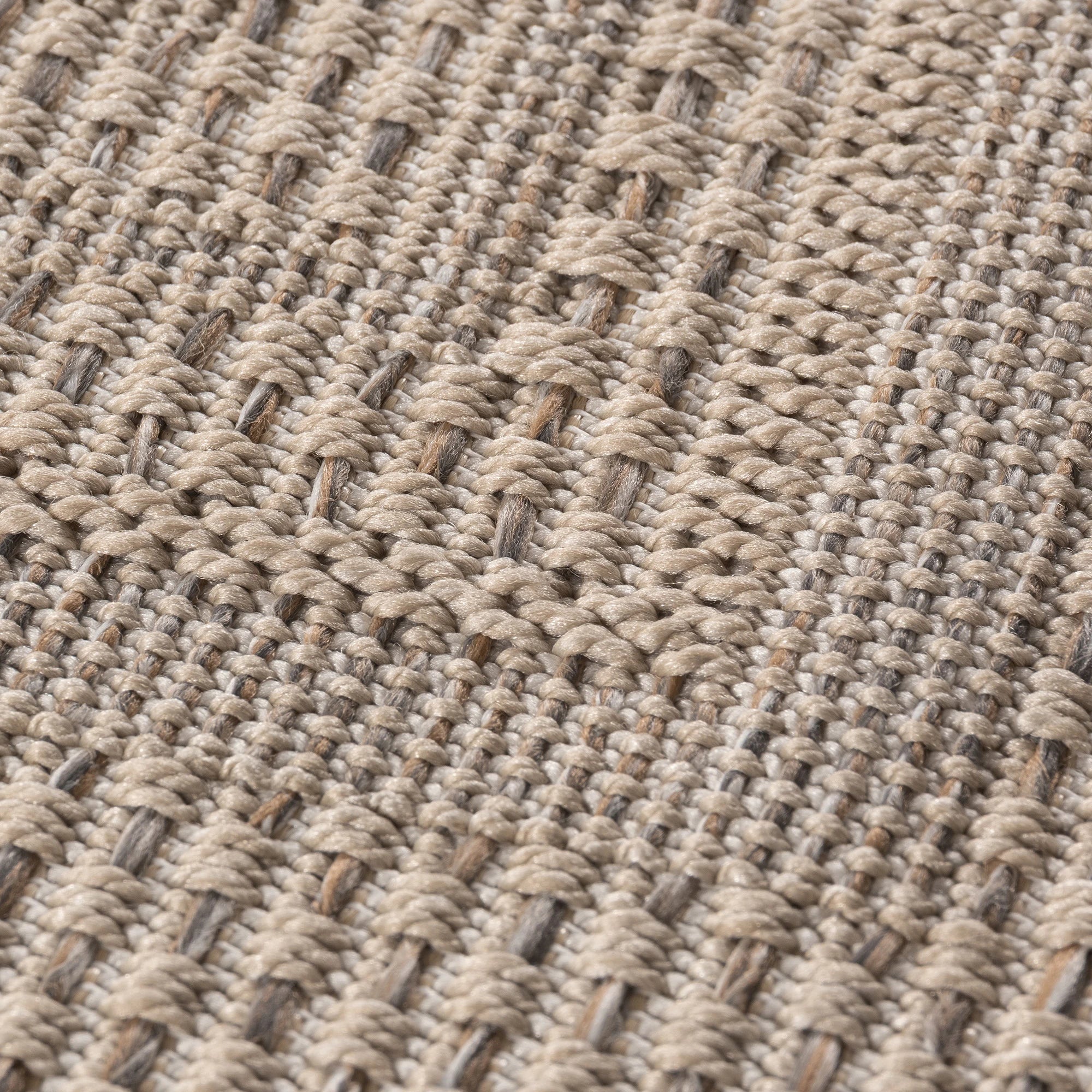 Solid Texture Double Border Patio Rug | Beige