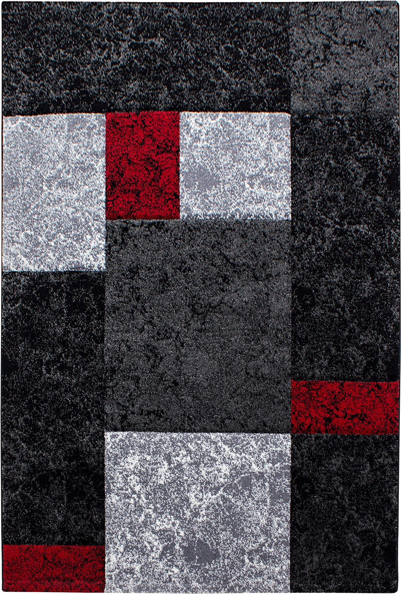 Modern Abstract Textured Block Area Rug | Red