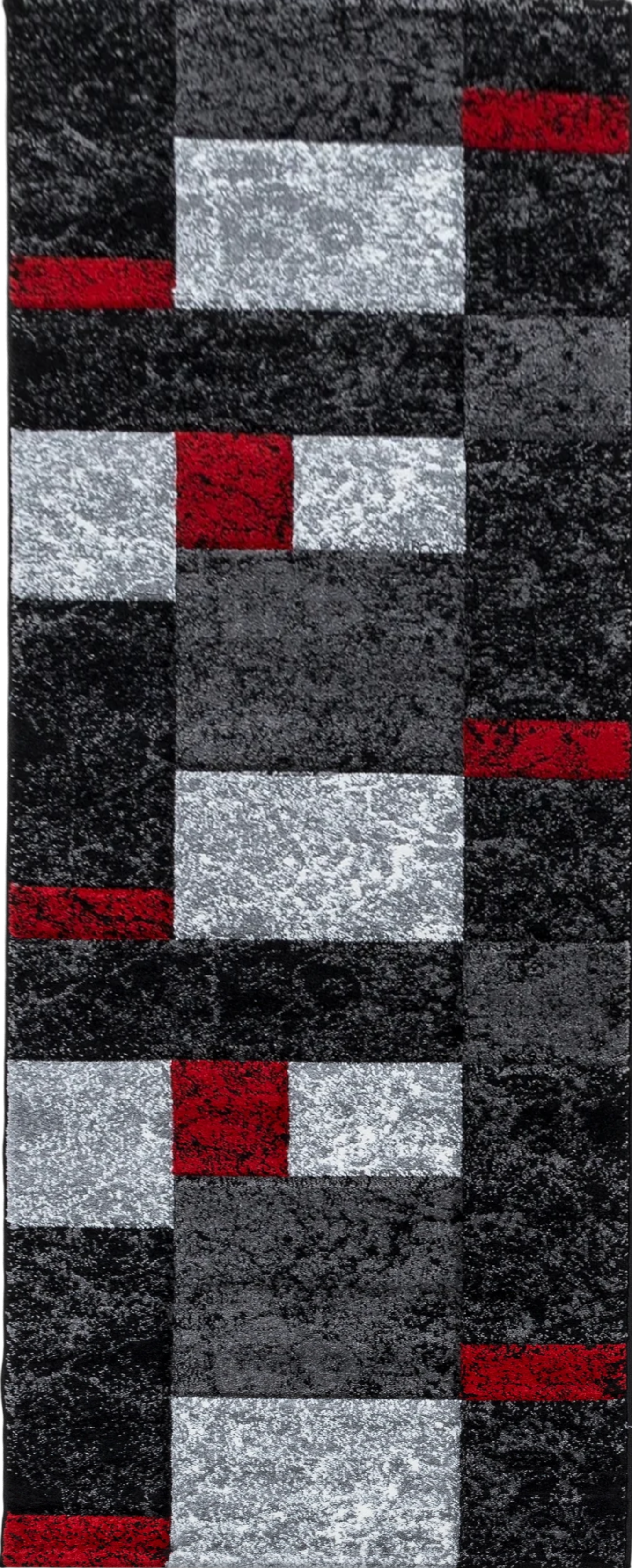 Modern Abstract Textured Block Area Rug | Red