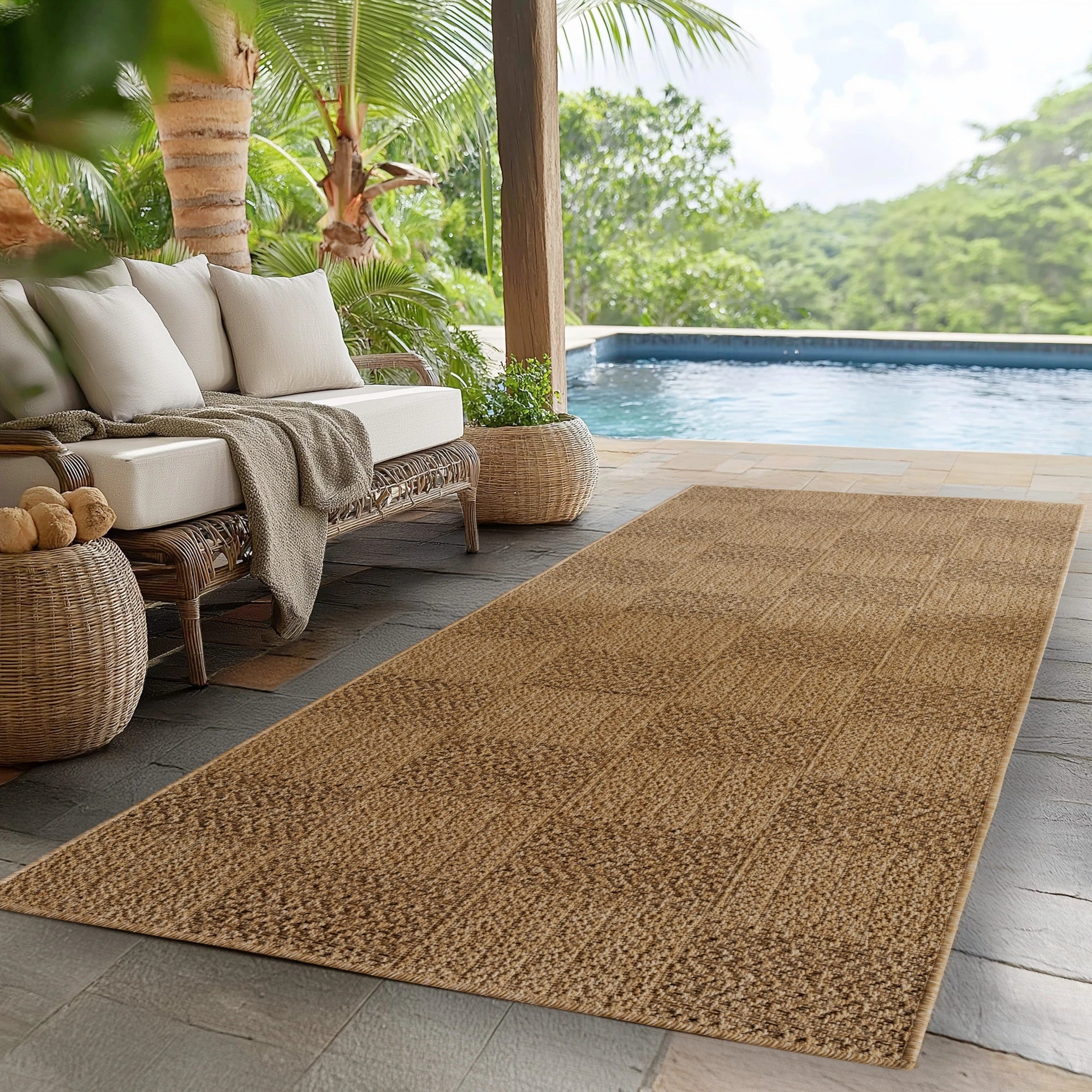 Natural Jute Look Square Area Rug | Beige