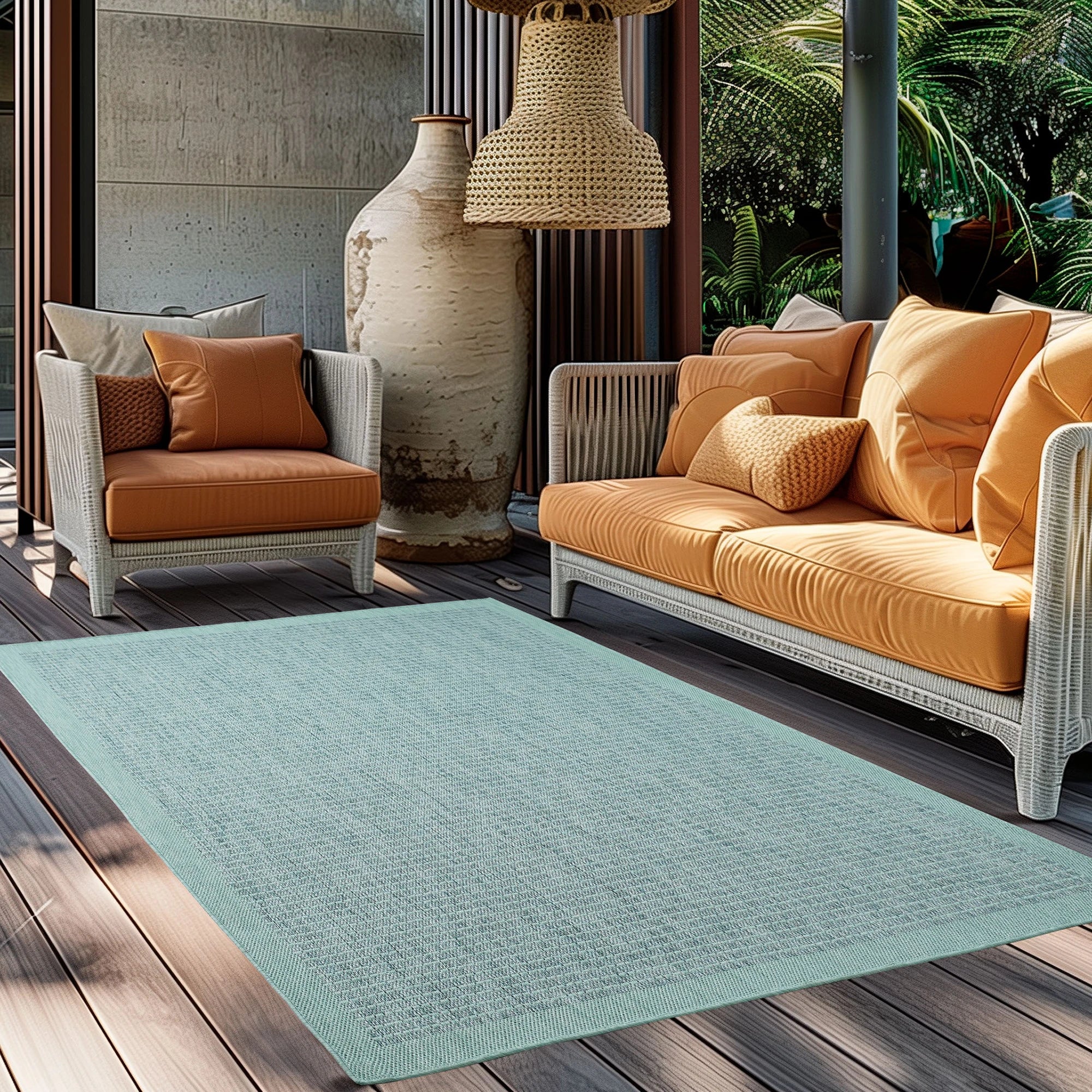 Flatweave Minimalist Woven Area Rug | Blue