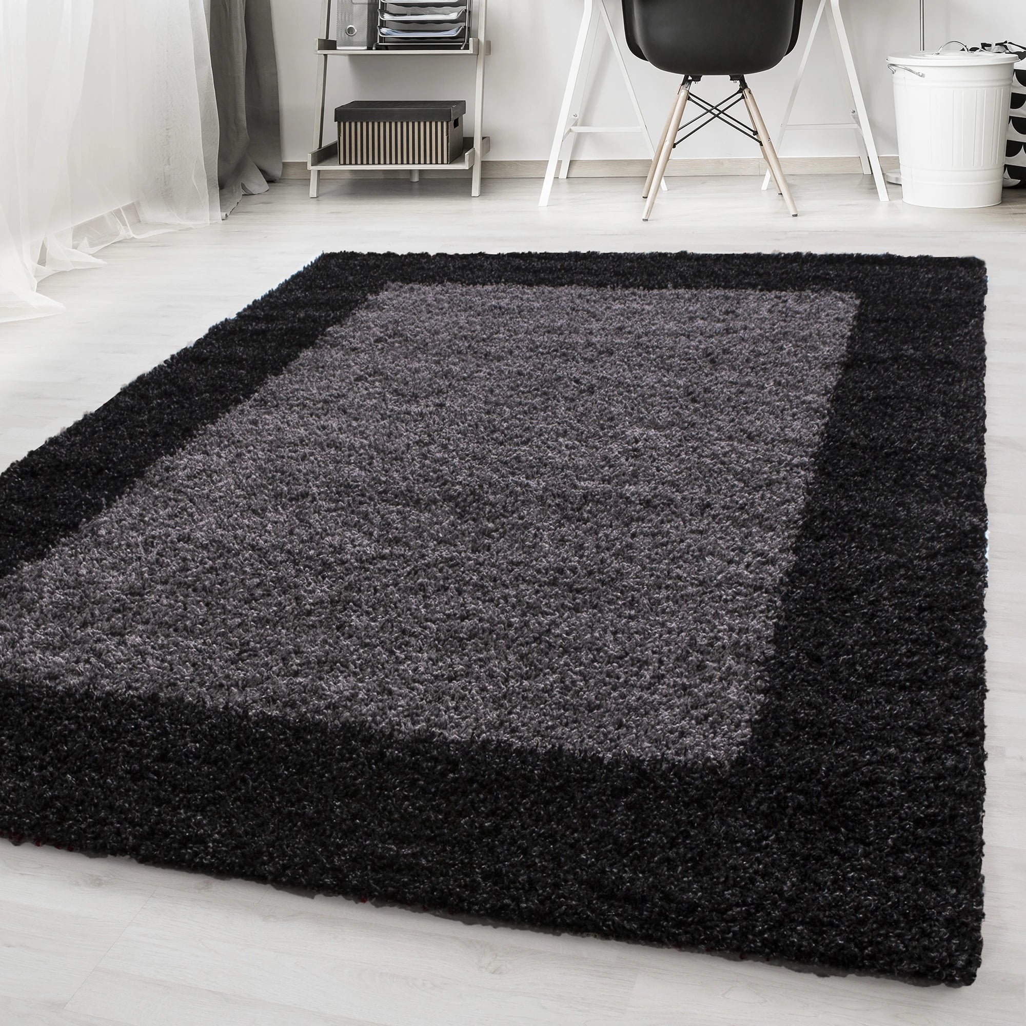Bordered Elegant Area Rug Modern | Anthracite