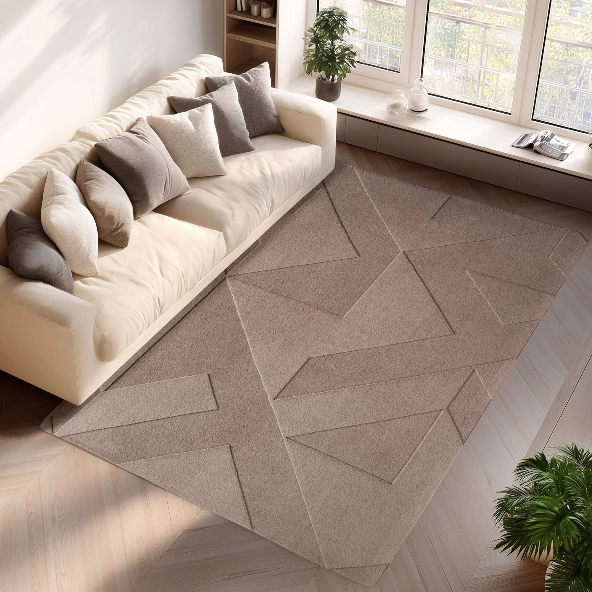 Minimalist Etched Block Design Rug | Beige