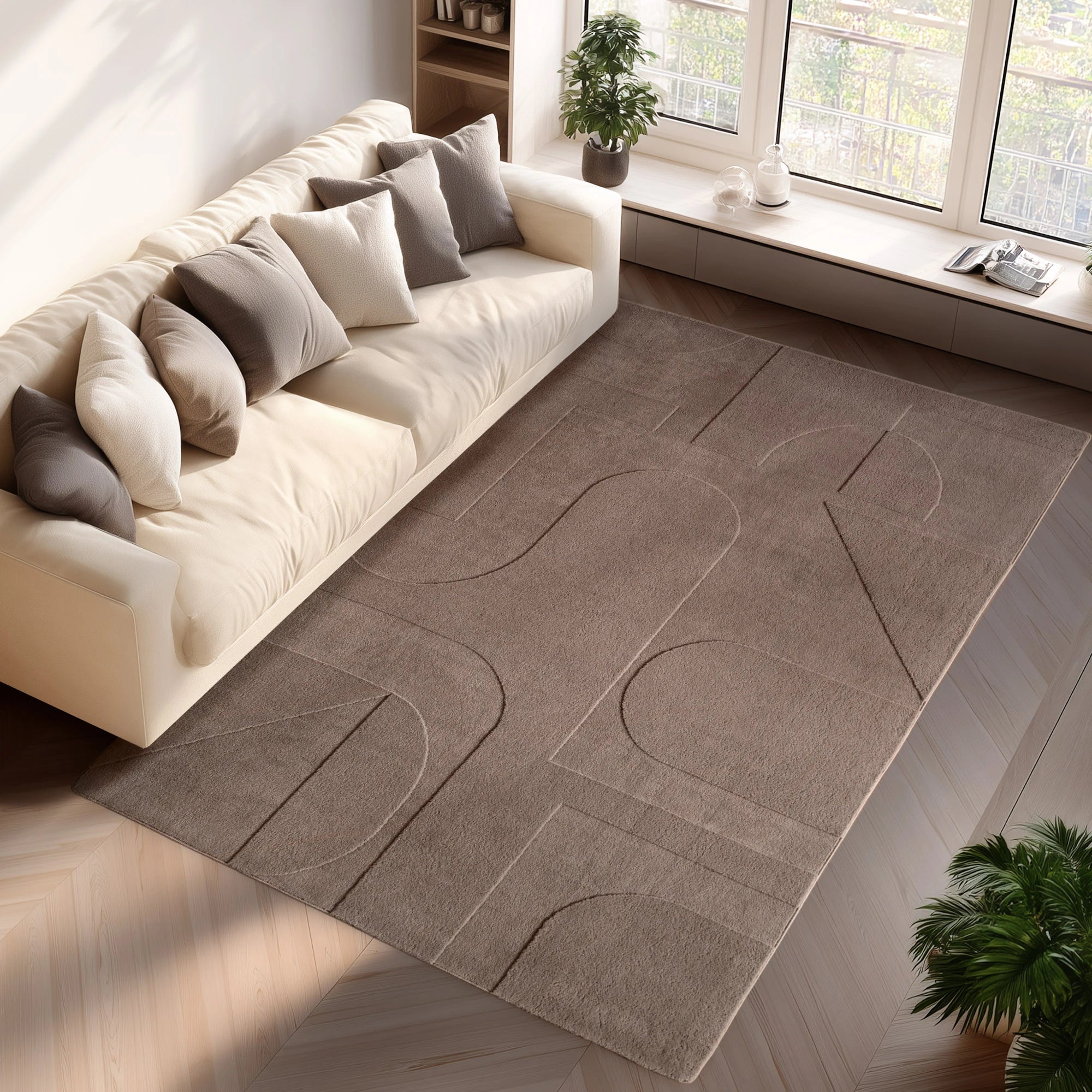 Minimalist Line Art Geometric Rug | Beige