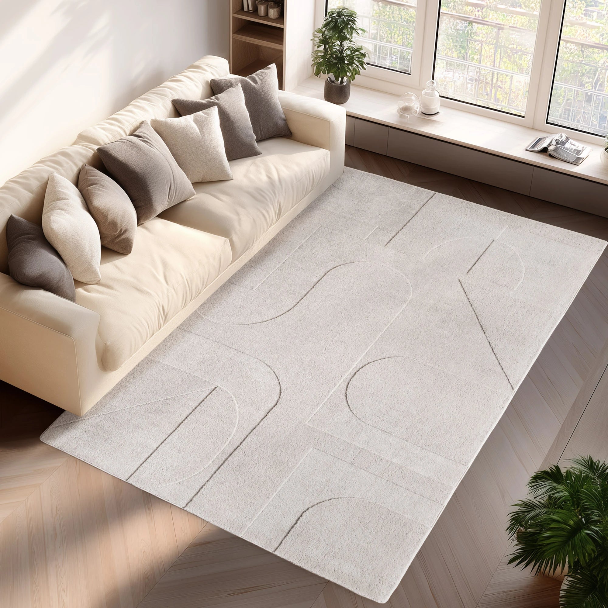 Minimalist Line Art Geometric Rug | Cream