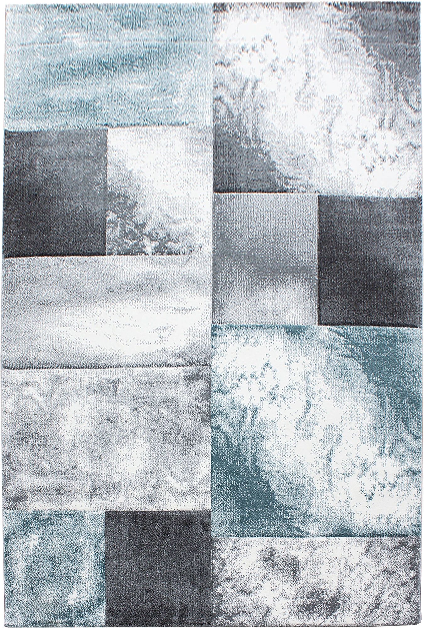 Abstract Distressed Block Pattern Area Rug | Blue