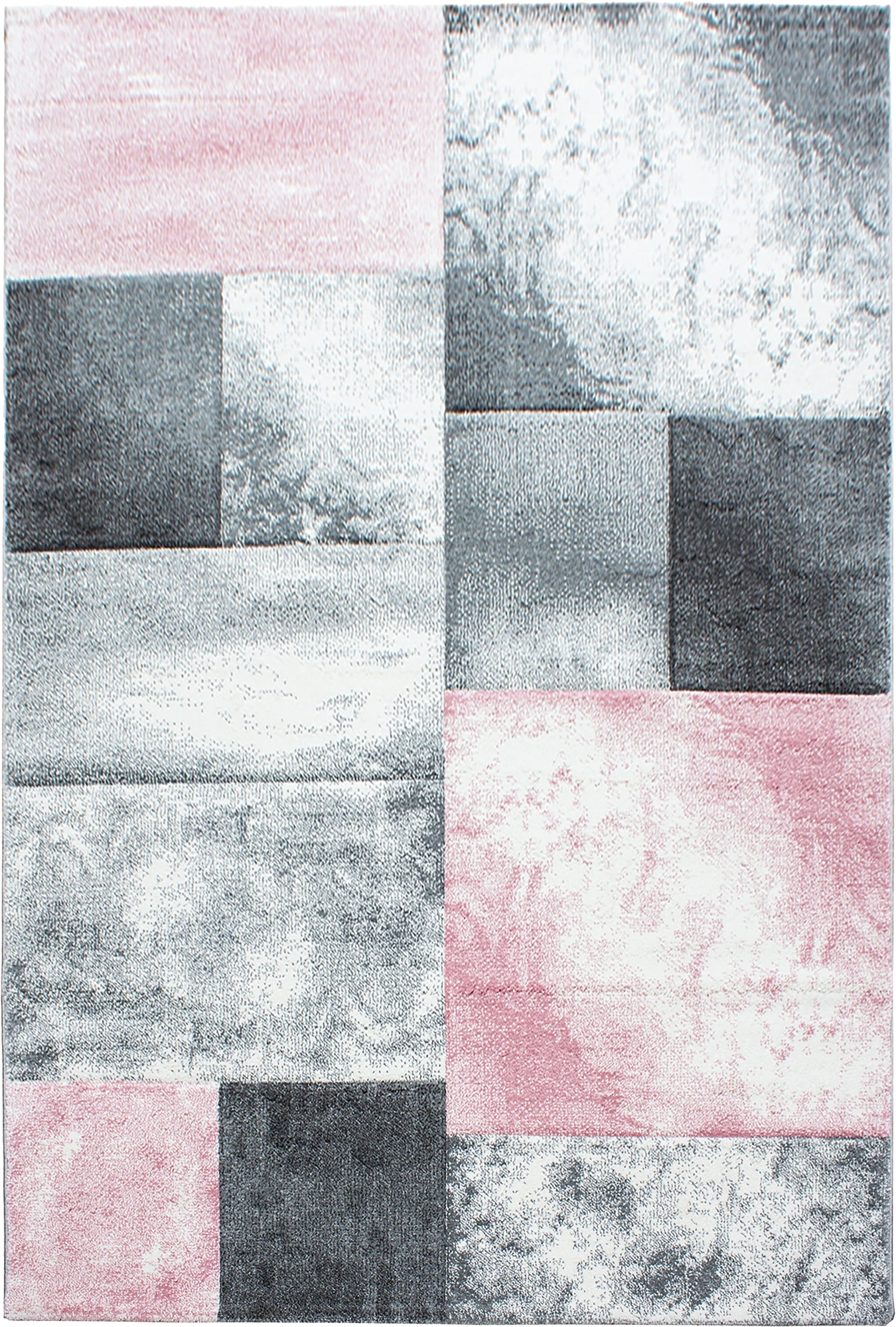 Abstract Distressed Block Pattern Area Rug | Pink
