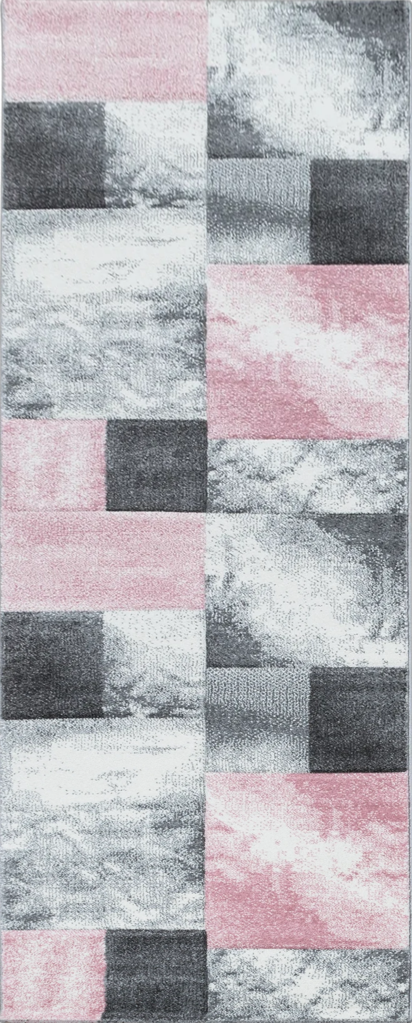Abstract Distressed Block Pattern Area Rug | Pink
