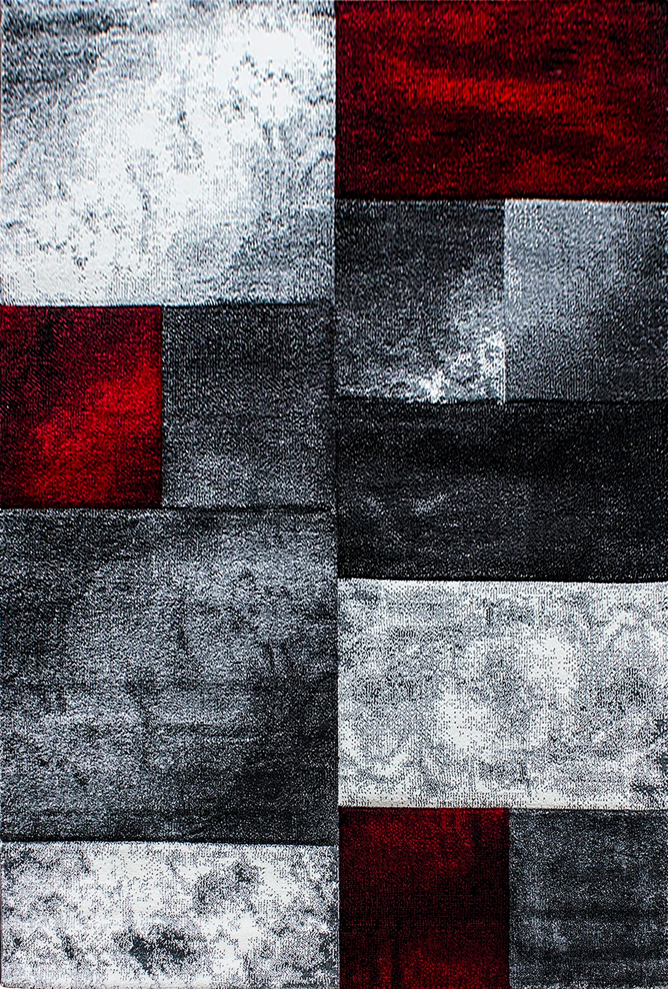 Abstract Distressed Block Pattern Area Rug | Red