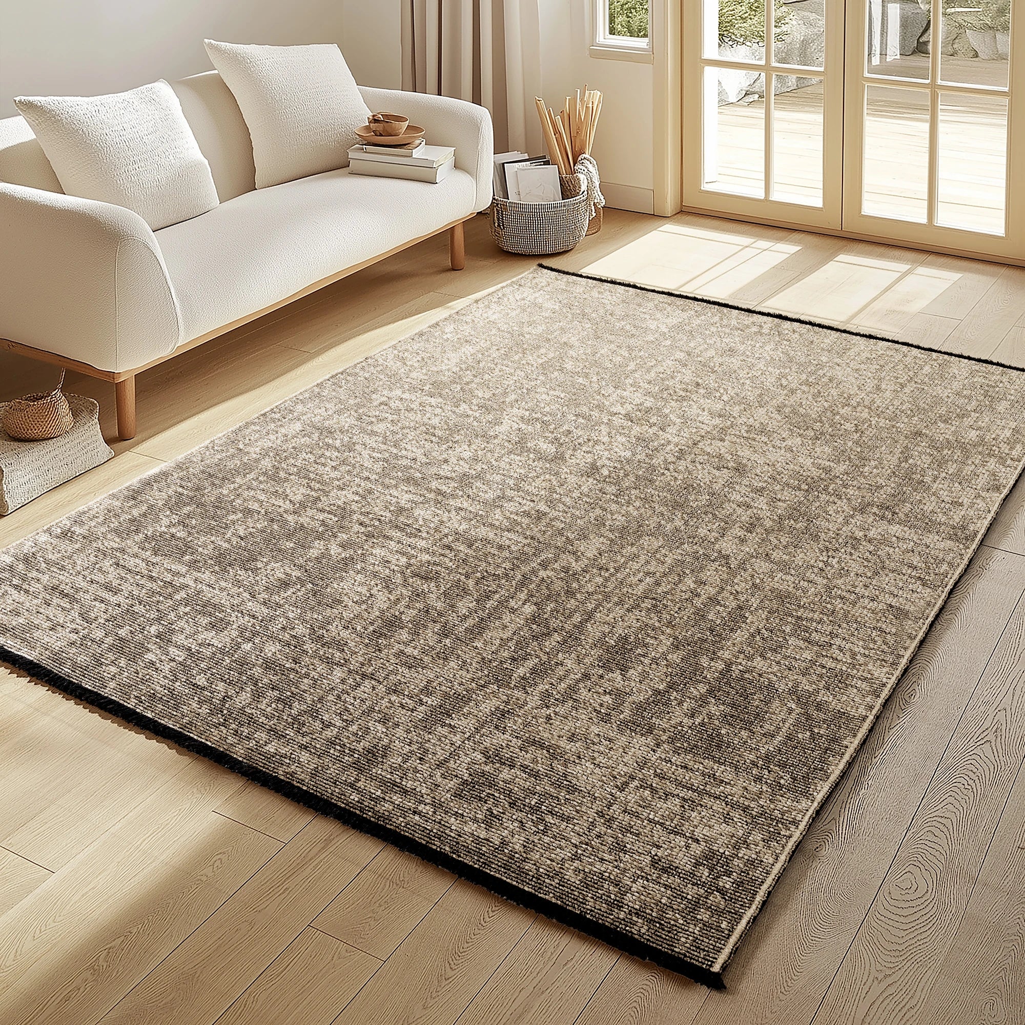 Modern Ribbed Textured Rug | Beige