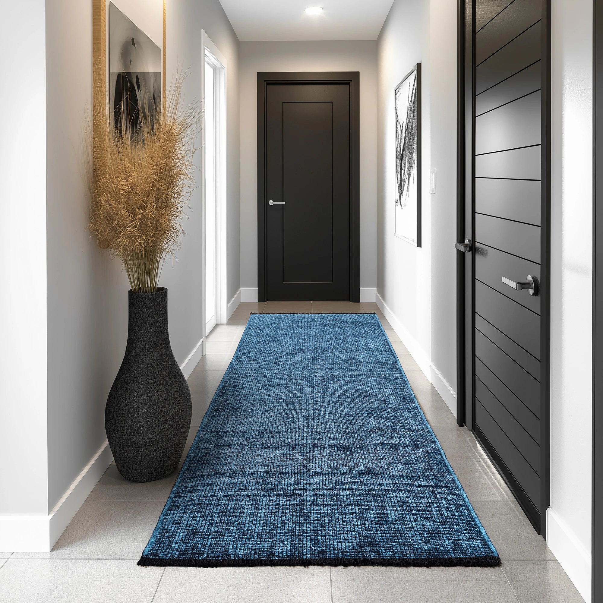 Modern Ribbed Textured Rug | Blue