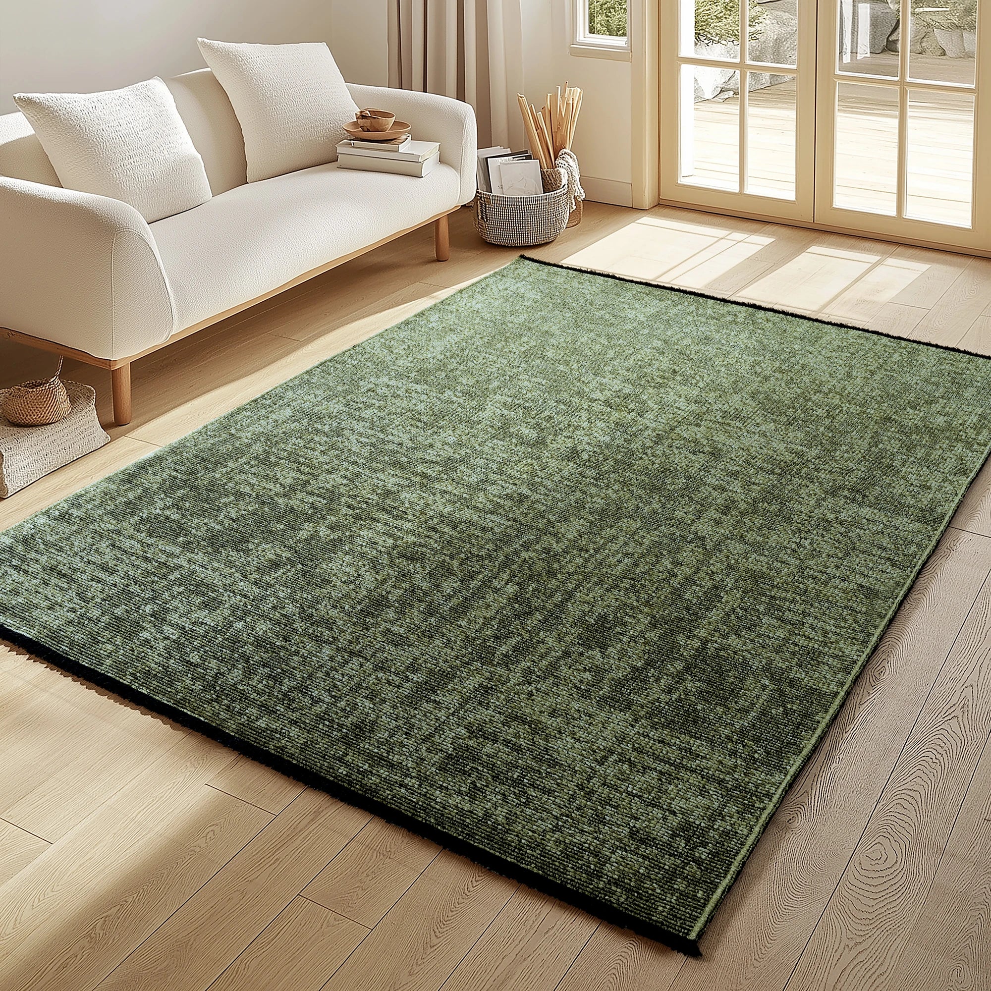 Modern Ribbed Textured Rug | Green