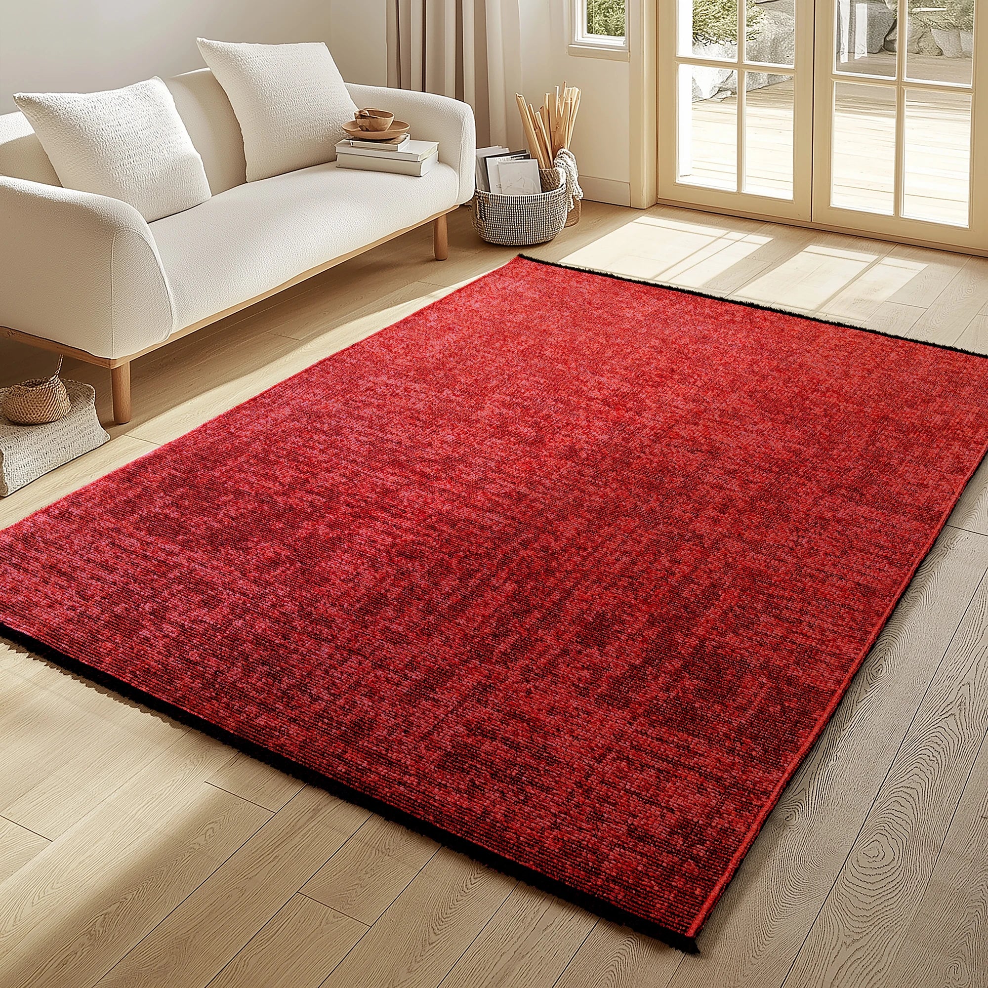 Modern Ribbed Textured Rug | Red