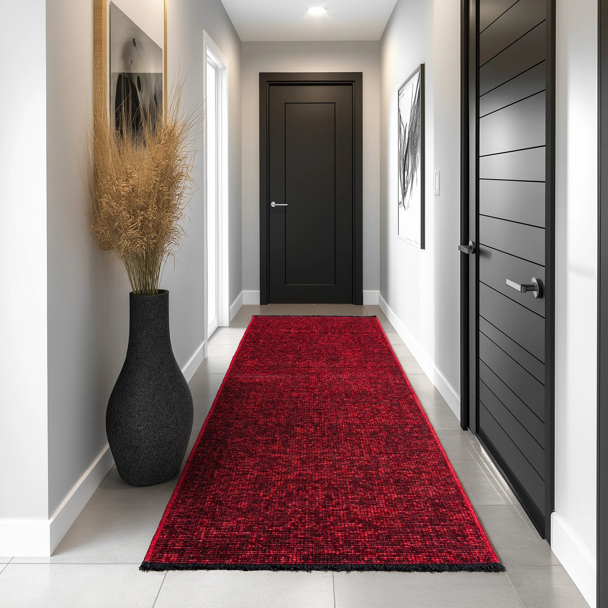 Modern Ribbed Textured Rug | Red