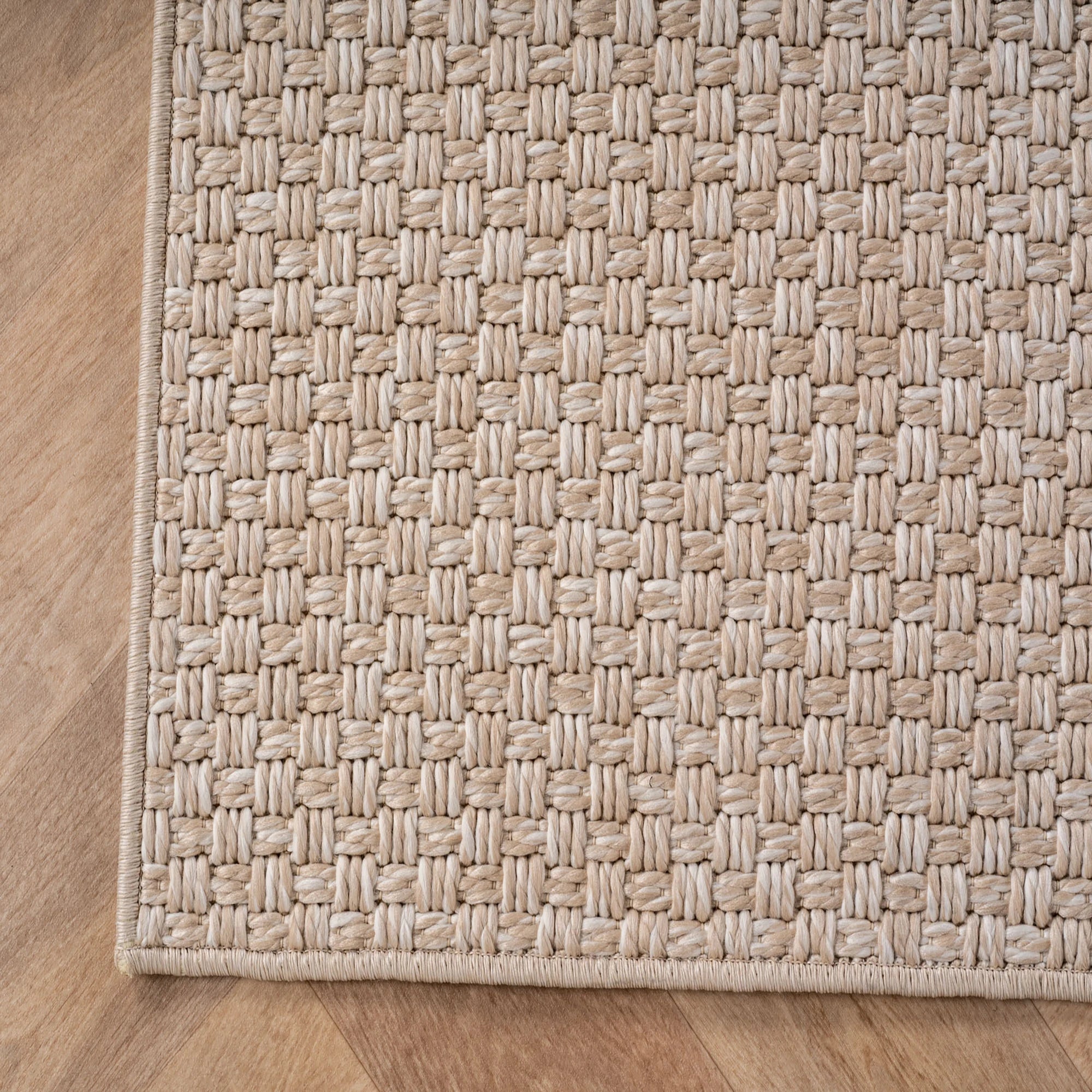 Durable Patio Solid Flatweave Area Rug | Beige