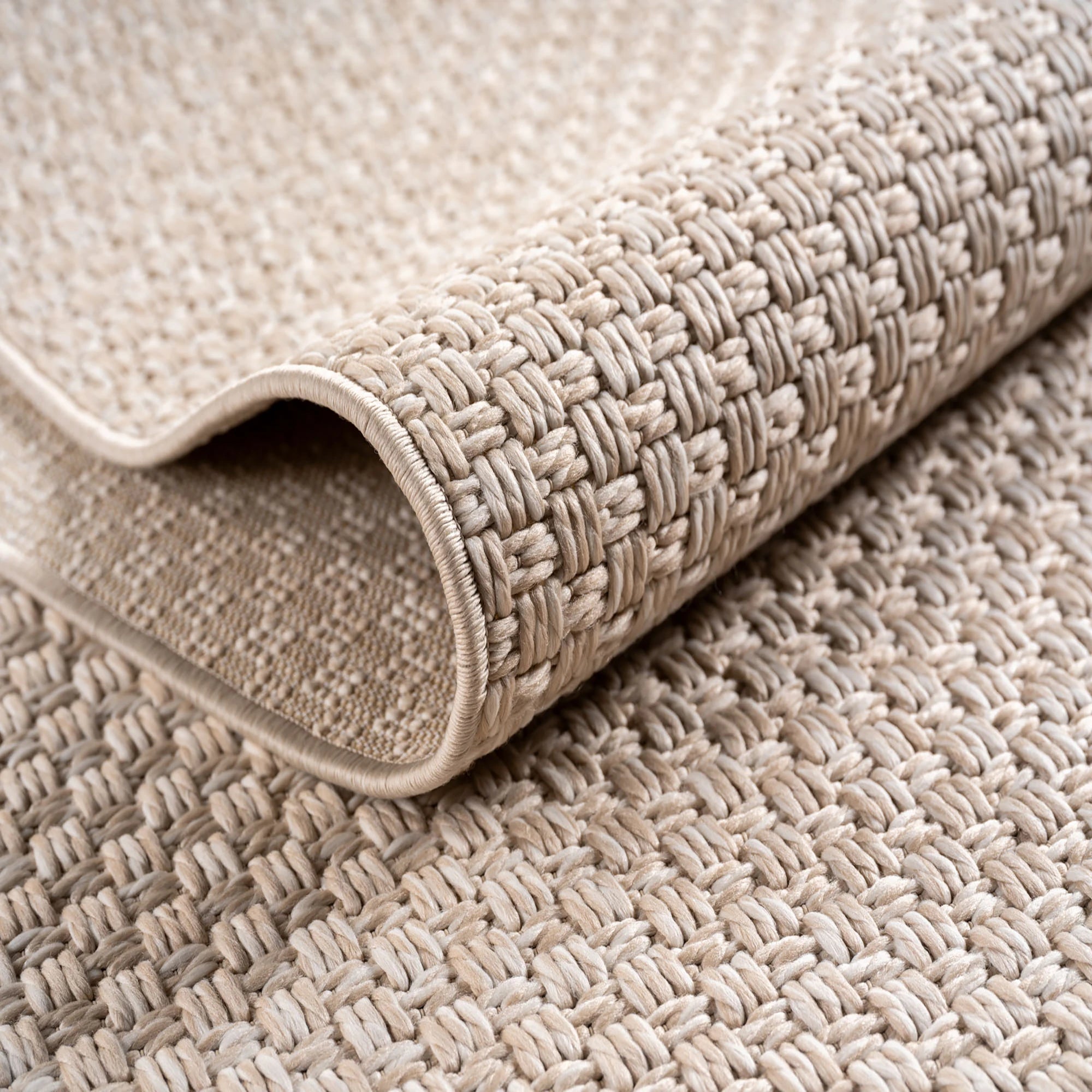 Durable Patio Solid Flatweave Area Rug | Beige