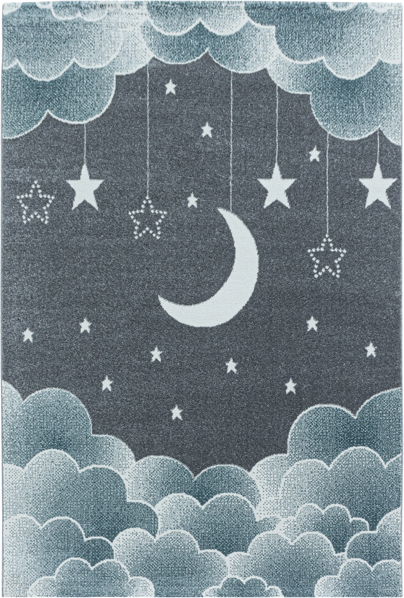 Night Sky Cloud Pattern Playroom Kids Rug | Blue