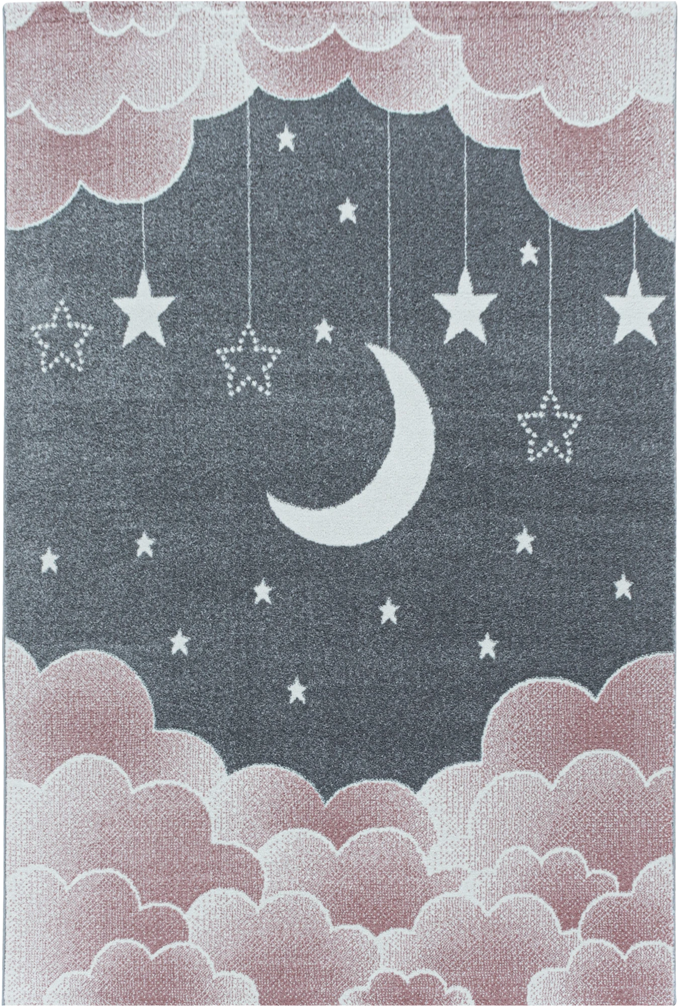 Night Sky Cloud Pattern Playroom Kids Rug | Pink