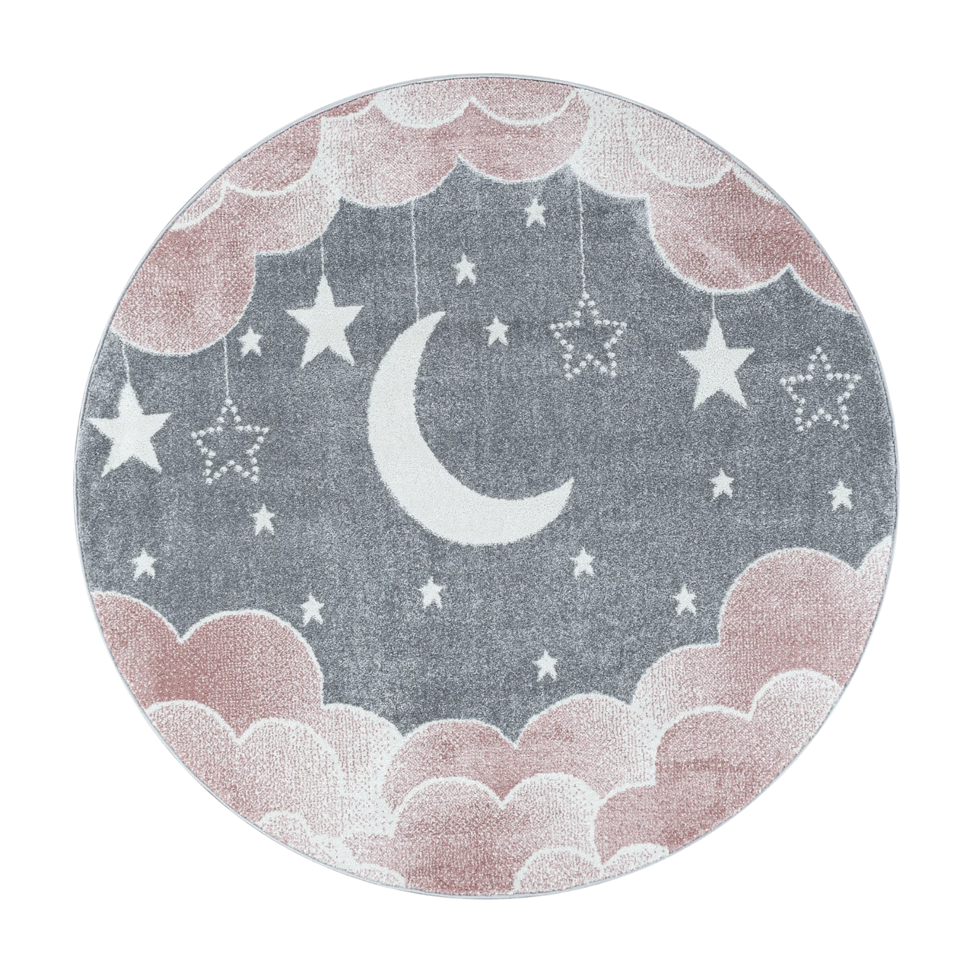 Night Sky Cloud Pattern Playroom Kids Rug | Pink