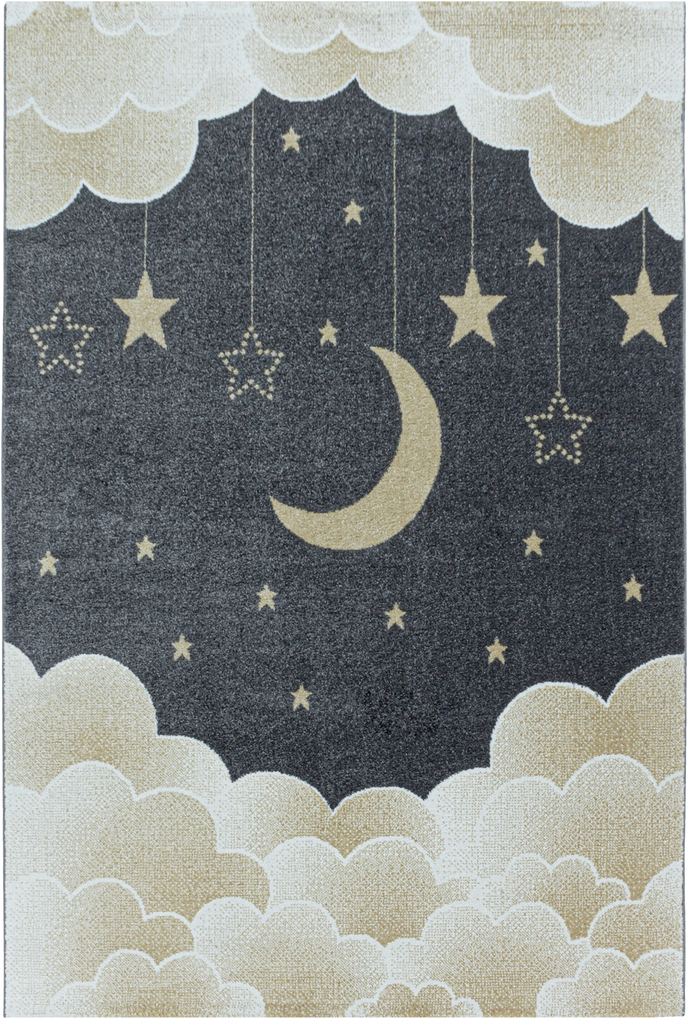 Night Sky Cloud Pattern Playroom Kids Rug | Yellow
