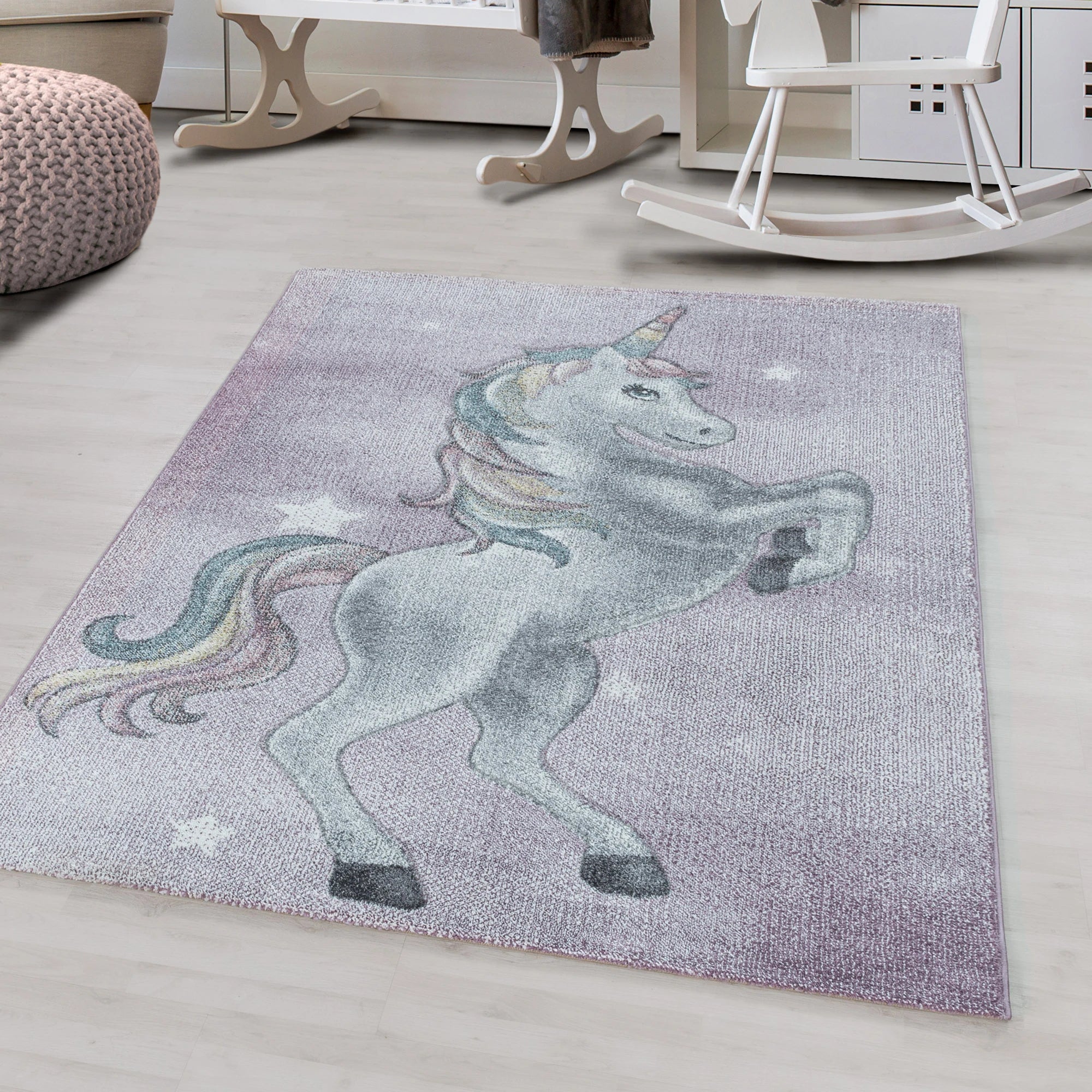 Majestic Unicorn Rainbow Mane Kids Rug | Pink