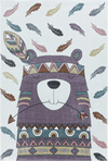 Boho Tribal Bear with Feathers Kids Rug | Violet Violet / Purple