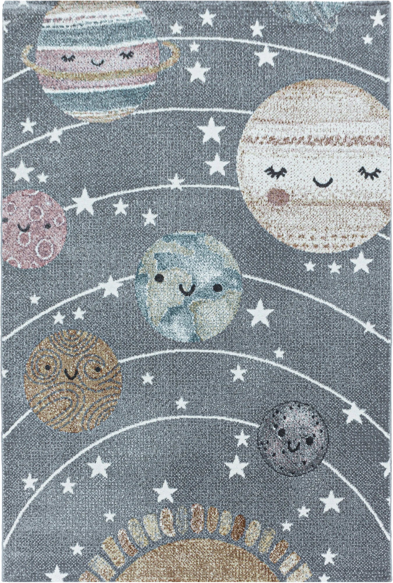 Cute Planets Space Kids Rug | Gray