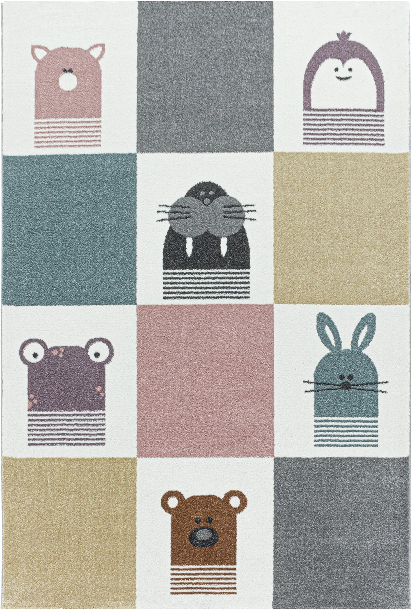 Friendly Animal Friends Grid Kids Rug | Multi