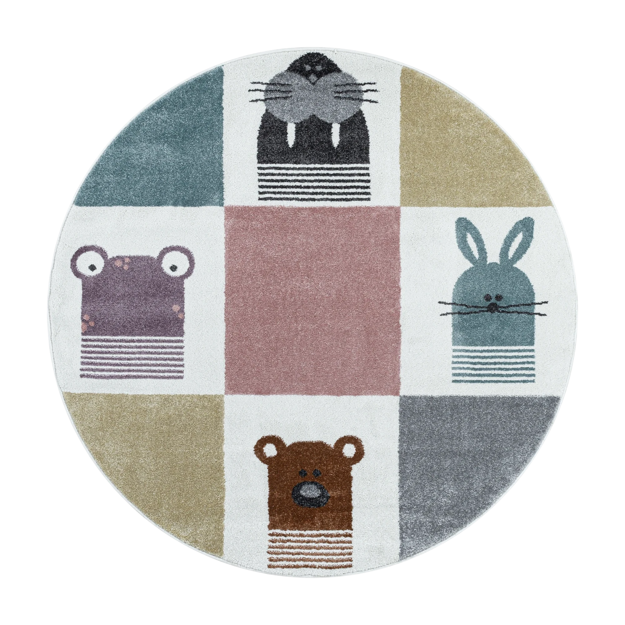 Friendly Animal Friends Grid Kids Rug | Multi