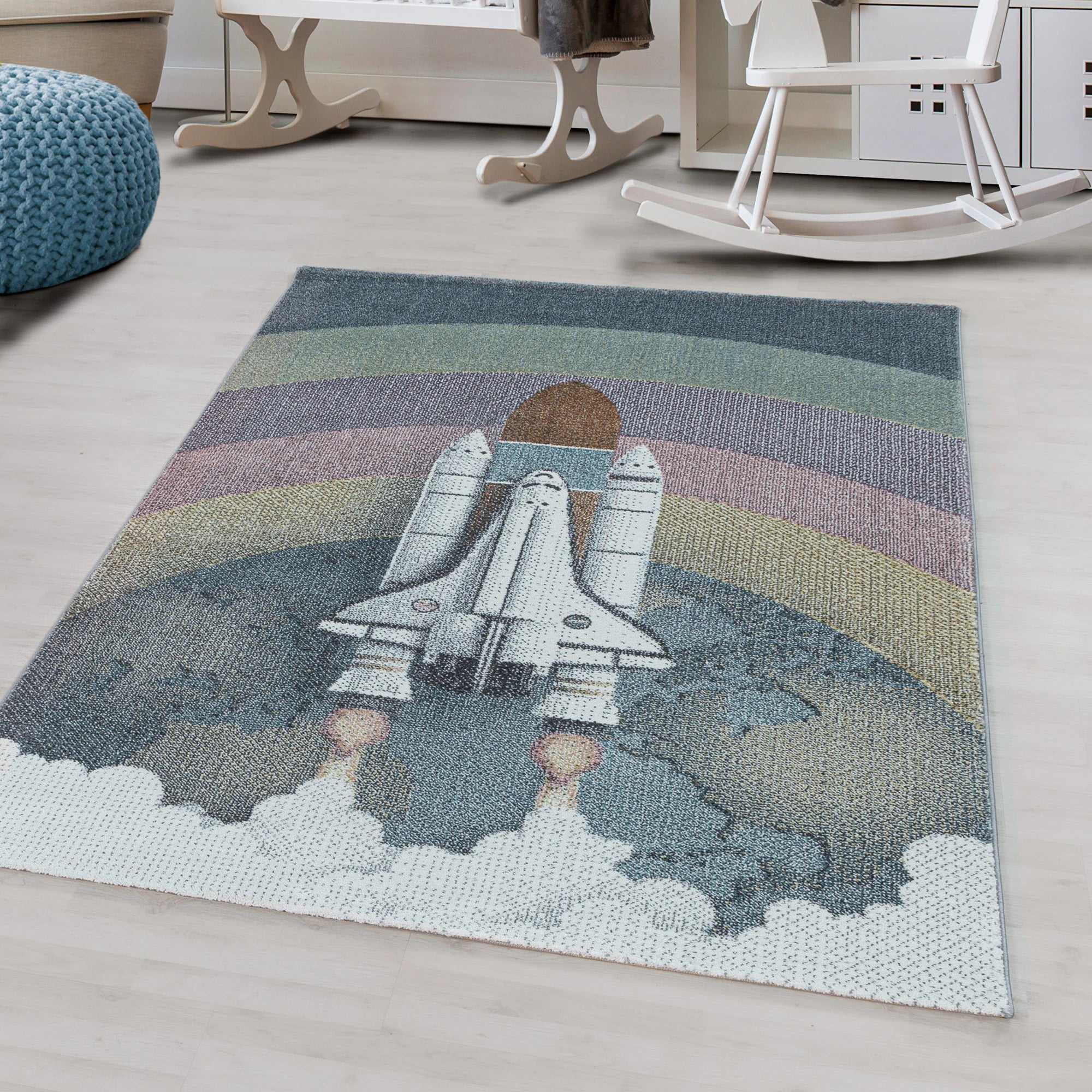Cool Space Shuttle Launch Kids Area Rug | Multi