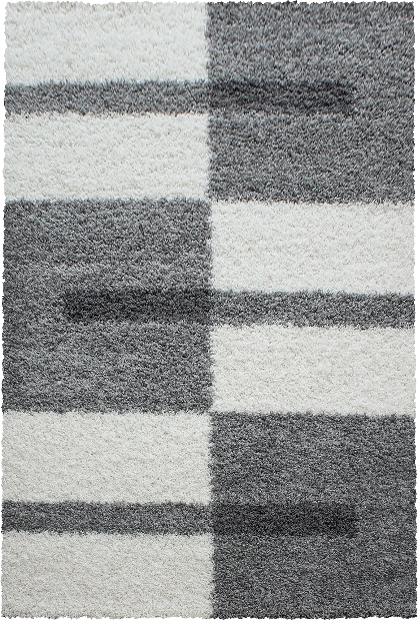 Checkered Plaid Block Shag Rug | Light Gray